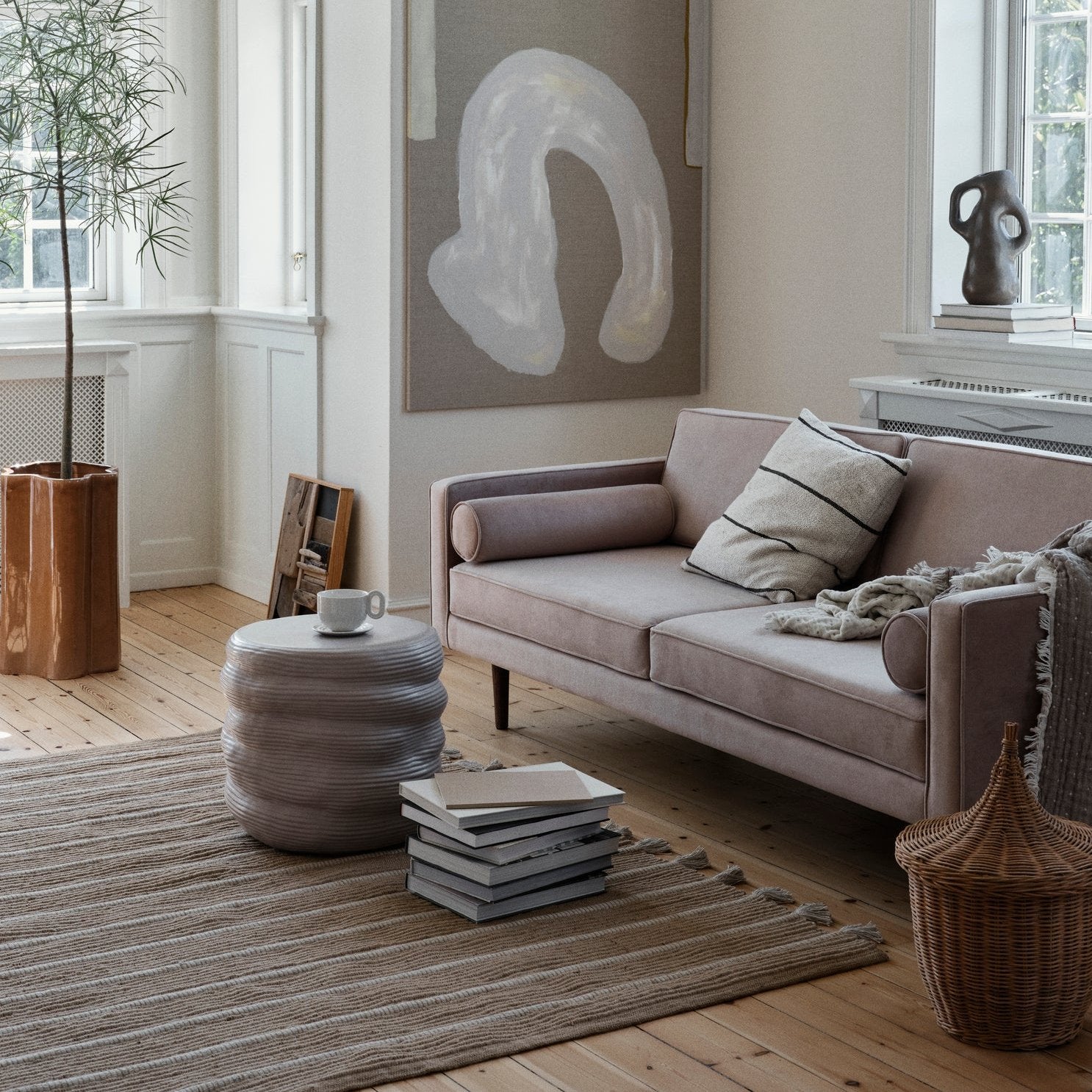 Broste Copenhagen Wind Velvet Armchair In Light Grey-Beaumonde