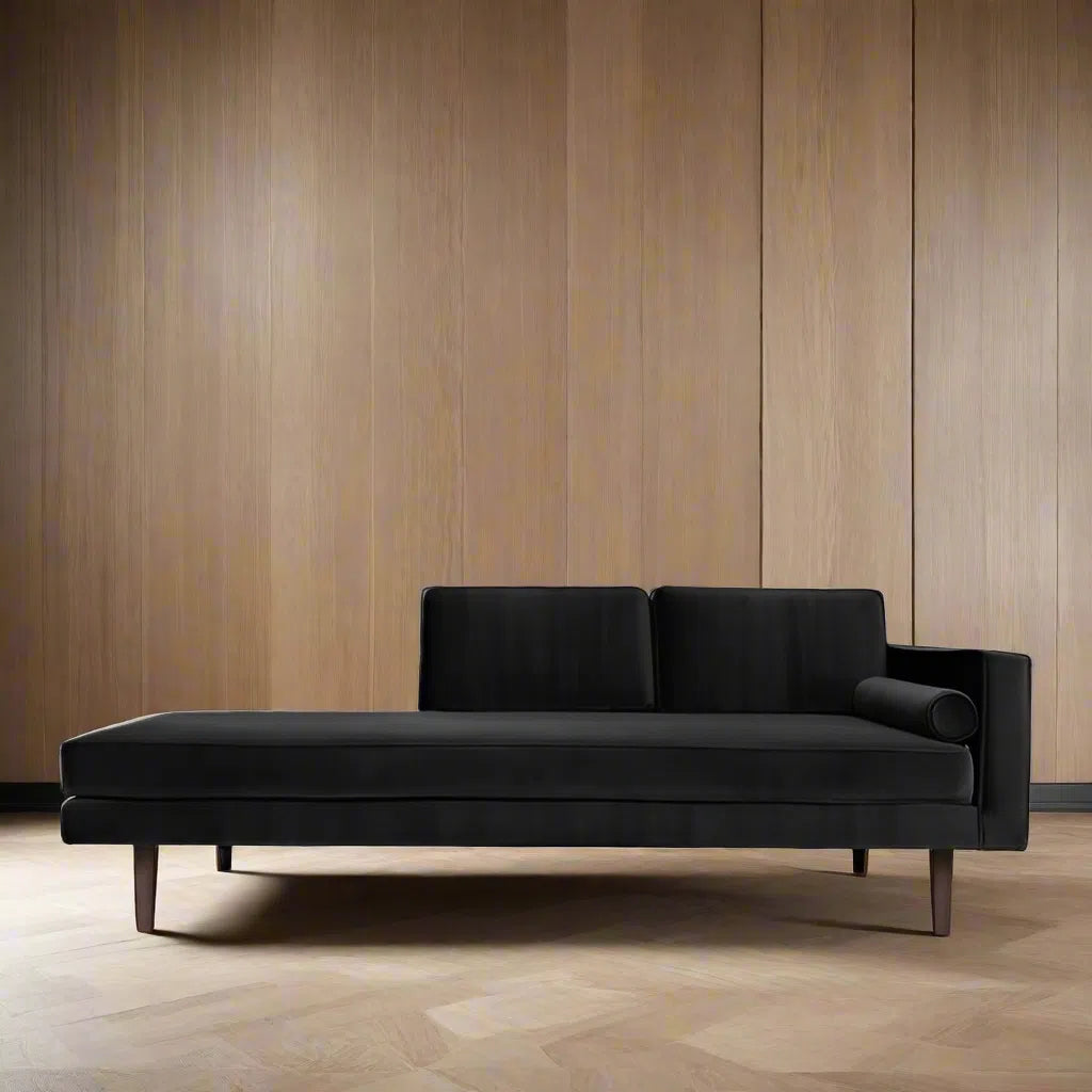 Broste Copenhagen Wind Velvet Chaise Longue In Black, Right Sided-Beaumonde