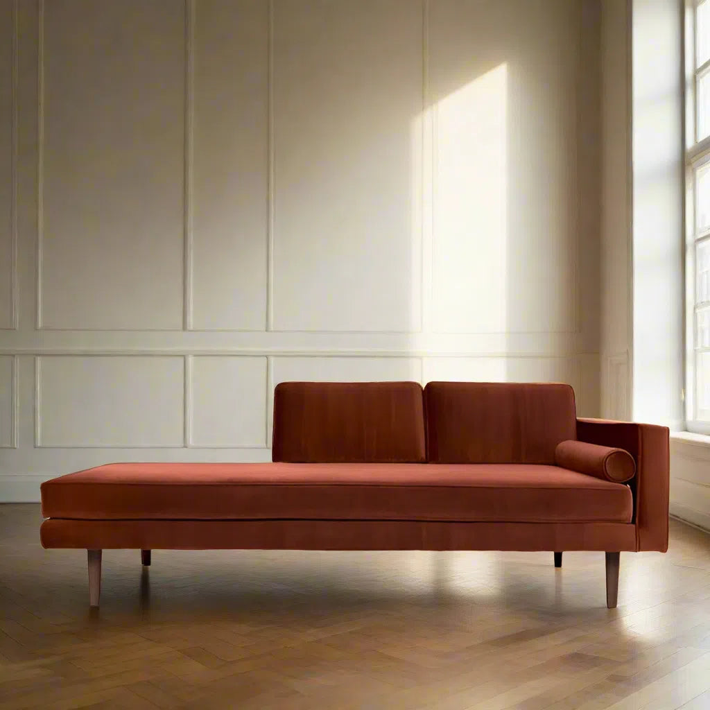 Broste Copenhagen Wind Velvet Chaise Longue In Caramel Cafe, Right Sided-Beaumonde