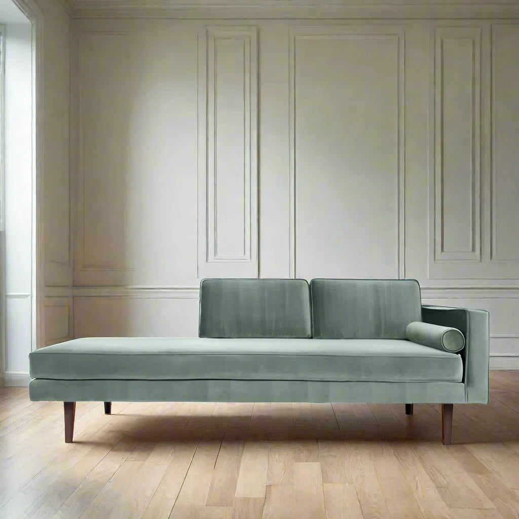 Broste Copenhagen Wind Velvet Chaise Longue In Chinoise Green Velvet, Right Sided-Beaumonde