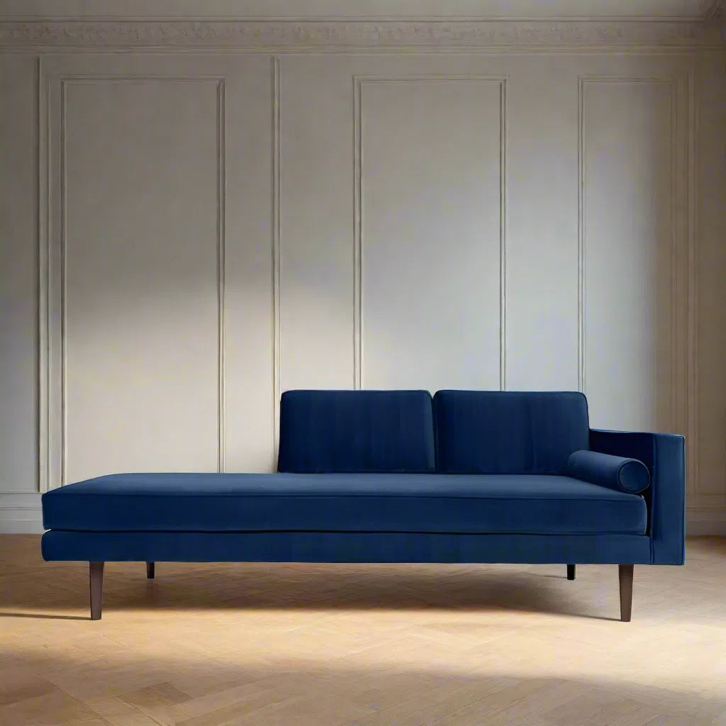 Broste Copenhagen Wind Velvet Chaise Longue In Insignia Blue, Right Sided-Beaumonde