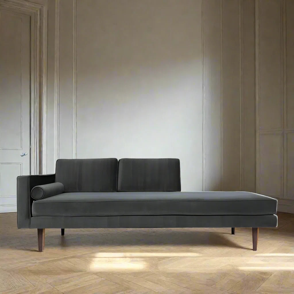 Broste Copenhagen Wind Velvet Chaise Longue In Magnet Grey, Left Sided-Beaumonde