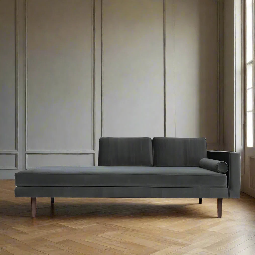 Broste Copenhagen Wind Velvet Chaise Longue In Magnet Grey, Right Sided-Beaumonde