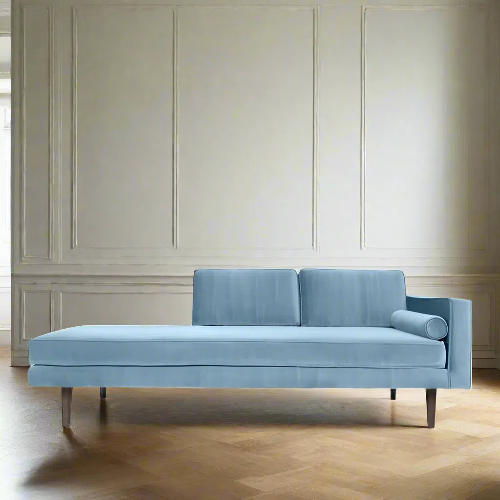 Broste Copenhagen Wind Velvet Chaise Longue In Pastel Blue, Right Sided-Beaumonde