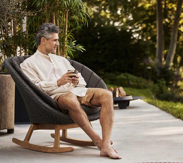 Cane-line Peacock Rocking Chair with Teak Legs-Beaumonde