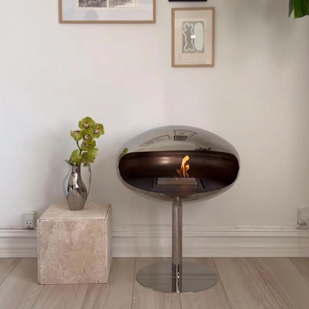 Cocoon Fires Pedestal - Polished Steel with a Polished Steel Base