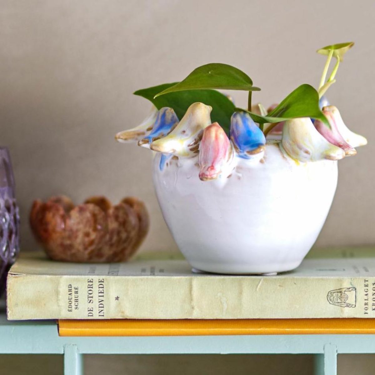 Bloomingville Eanna Ceramic Blue Pot - Birds-Beaumonde