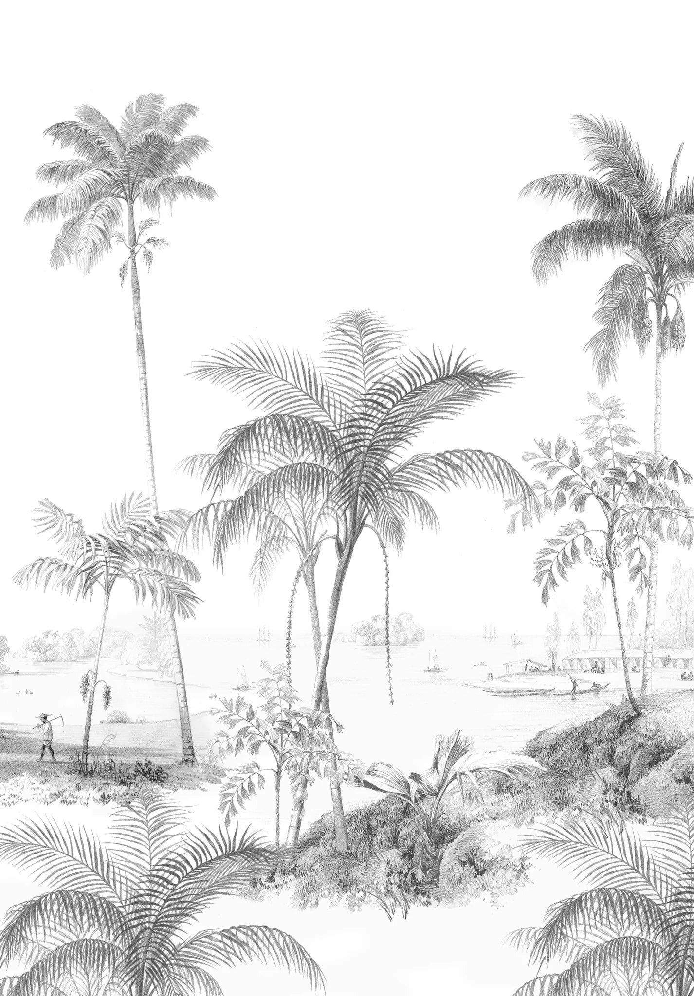 Creative Lab Amsterdam Exotic Palms Black & White Wallpaper Circle Mural-Beaumonde