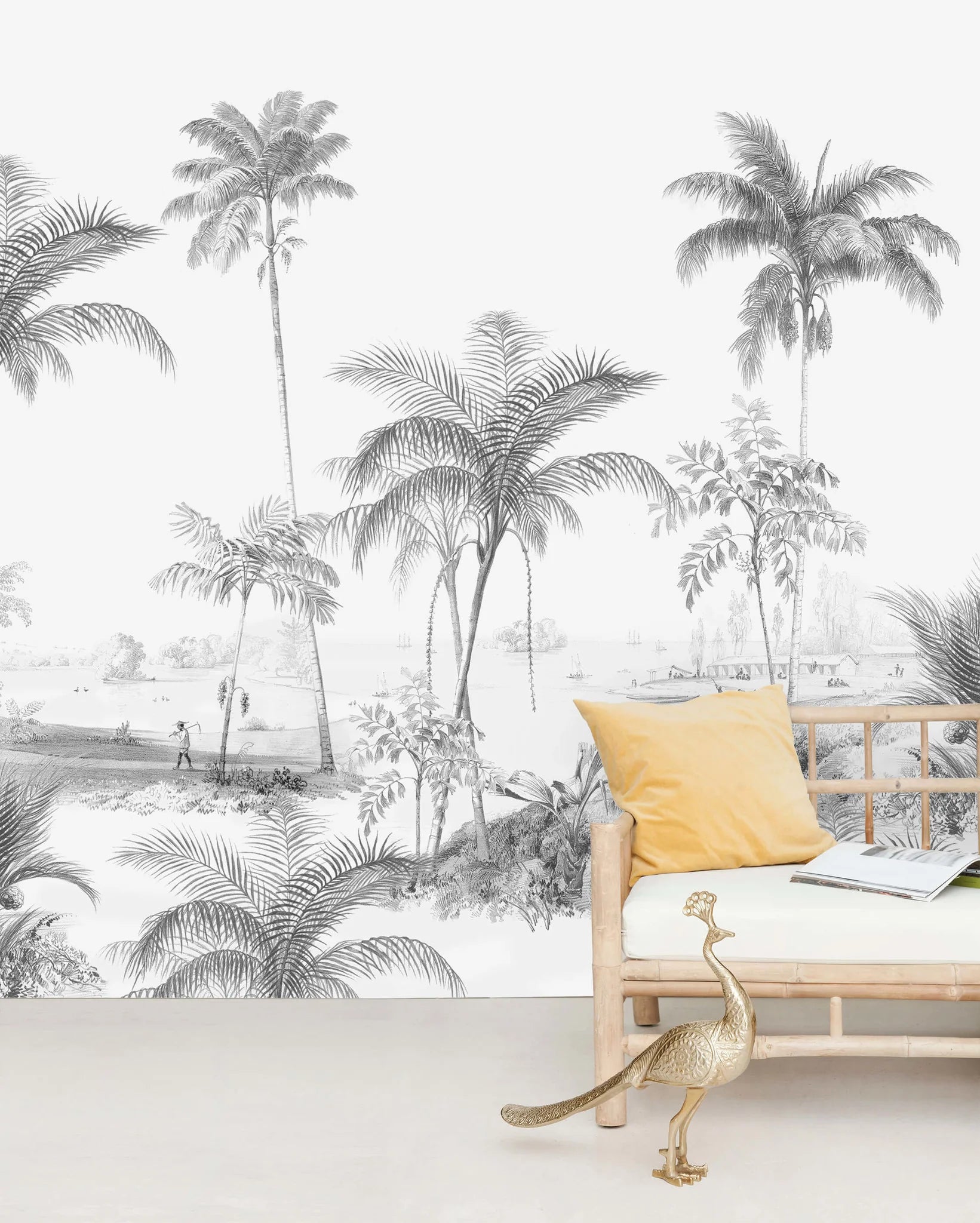 Creative Lab Amsterdam Exotic Palms Black & White Wallpaper Mural-Beaumonde