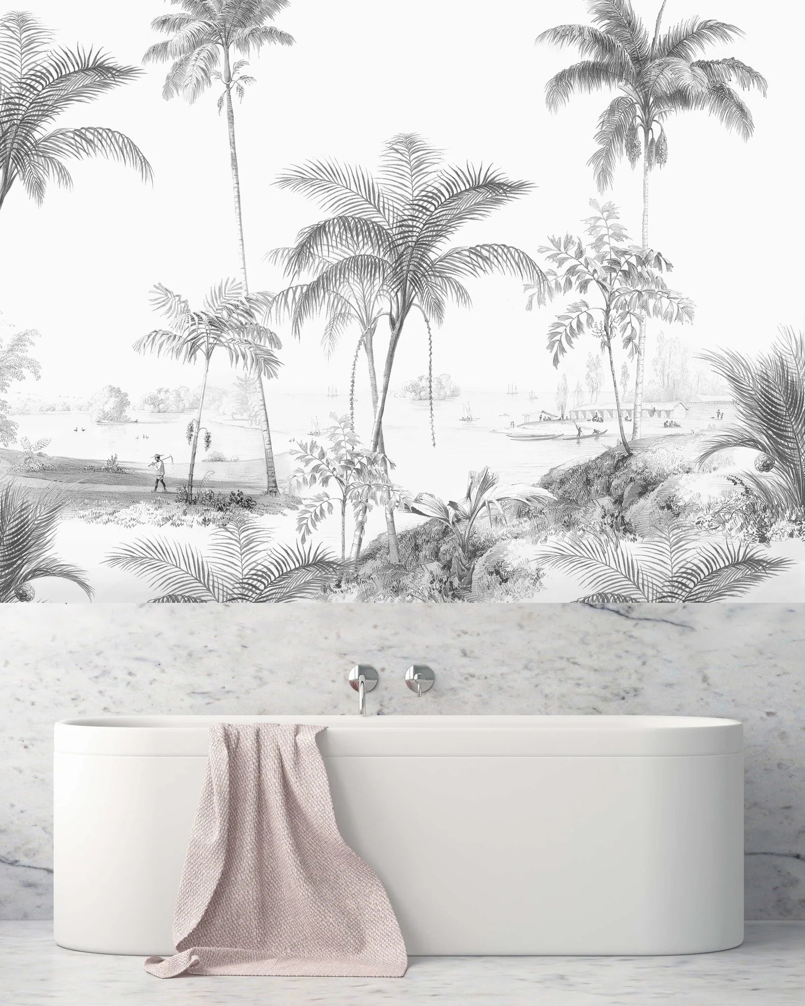 Creative Lab Amsterdam Exotic Palms Black & White Wallpaper Mural-Beaumonde