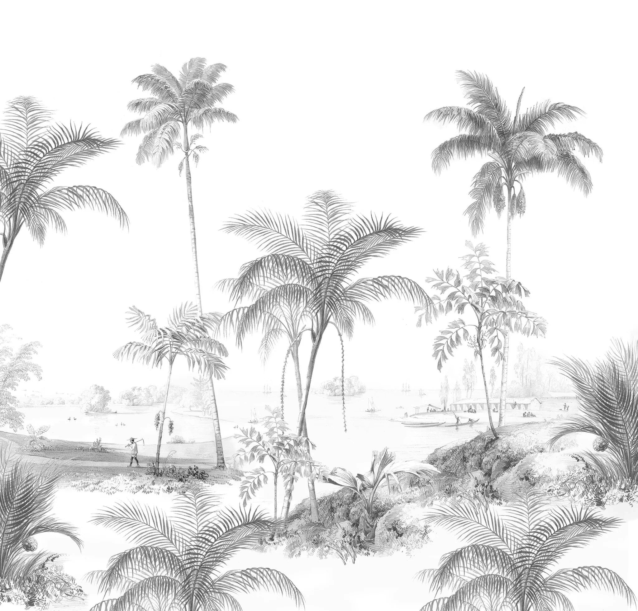 Creative Lab Amsterdam Exotic Palms Black & White Wallpaper Mural-Beaumonde