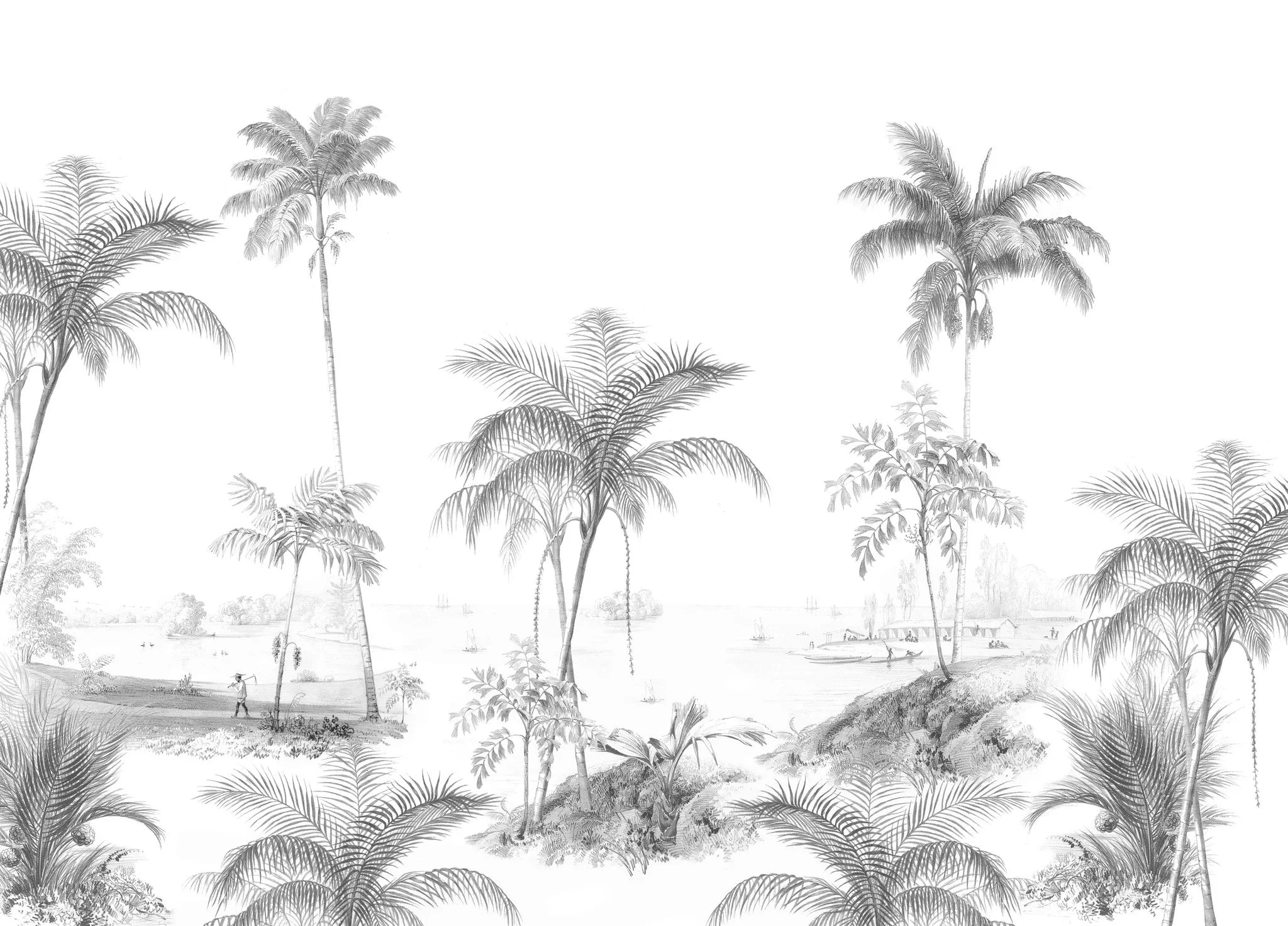 Creative Lab Amsterdam Exotic Palms Black & White Wallpaper Mural-Beaumonde