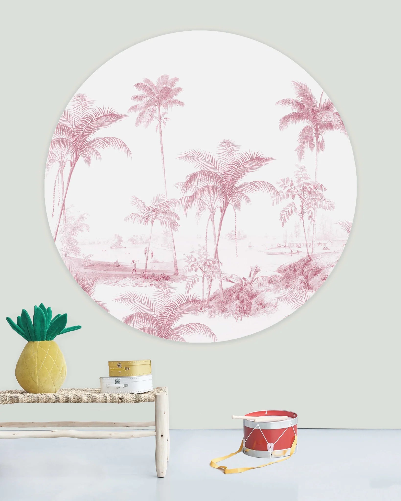 Creative Lab Amsterdam Exotic palms Pink Wallpaper Circle Mural-Beaumonde