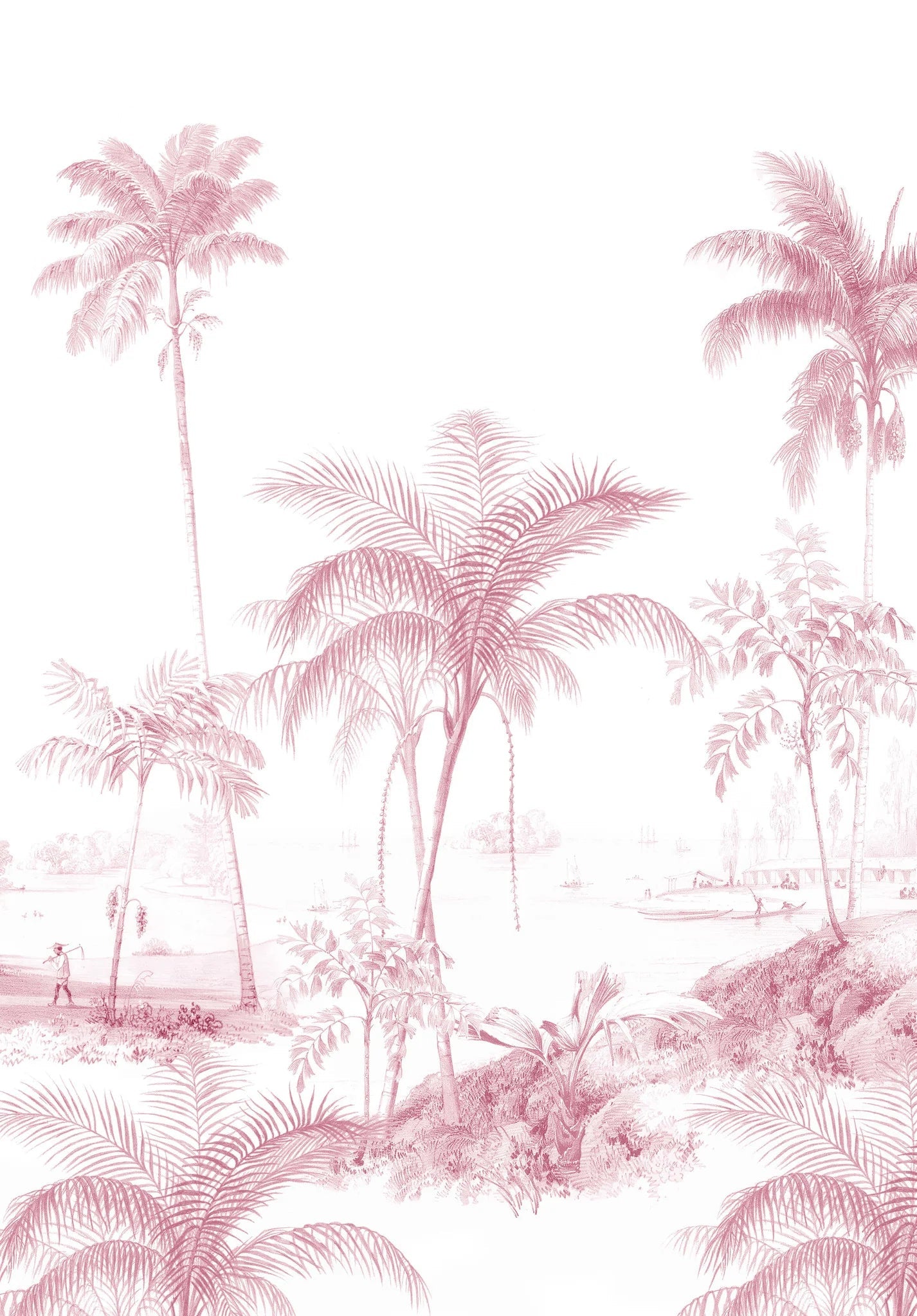 Creative Lab Amsterdam Exotic palms Pink Wallpaper Circle Mural-Beaumonde