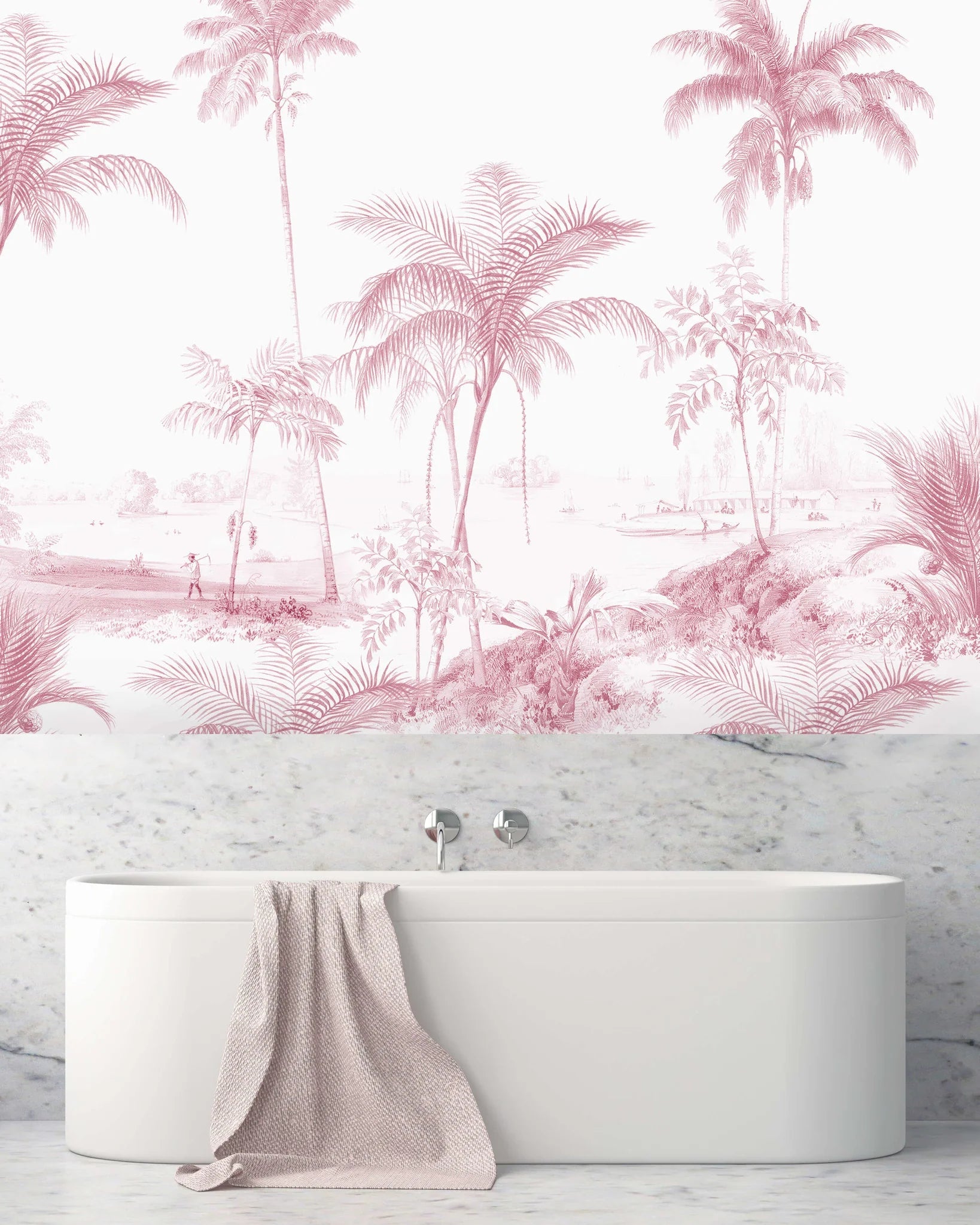 Creative Lab Amsterdam Exotic Palms Pink Wallpaper Mural-Beaumonde