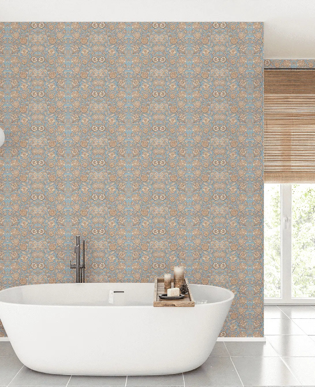 Creative Lab Amsterdam Indian Flower Blue Wallpaper Mural-Beaumonde