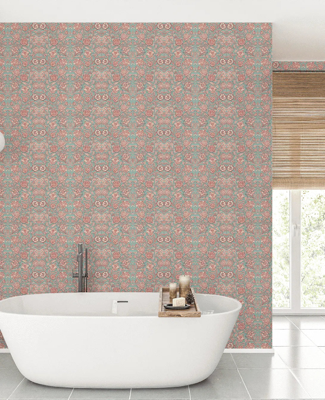 Creative Lab Amsterdam Indian Flower Turquoise Wallpaper Mural-Beaumonde