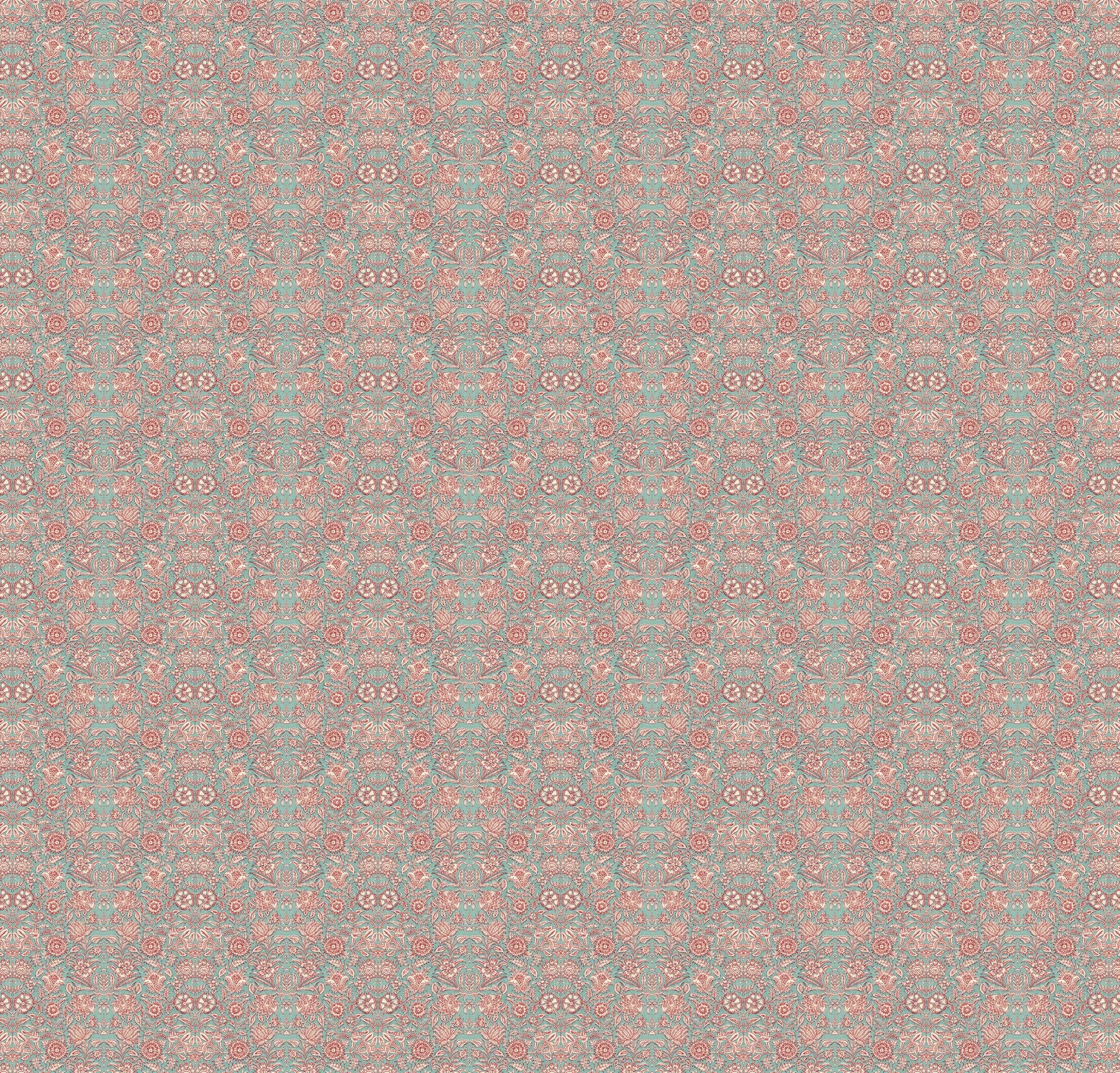Creative Lab Amsterdam Indian Flower Turquoise Wallpaper Mural-Beaumonde