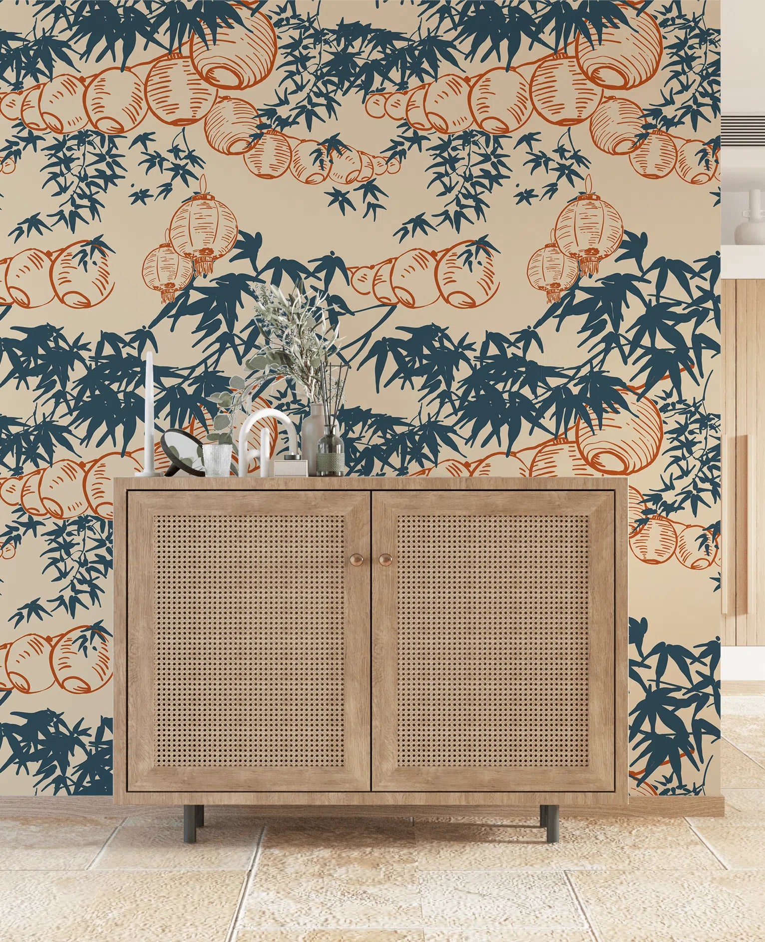 Creative Lab Amsterdam Lantern Festival Dark Blue Repetitive Wallpaper-Beaumonde