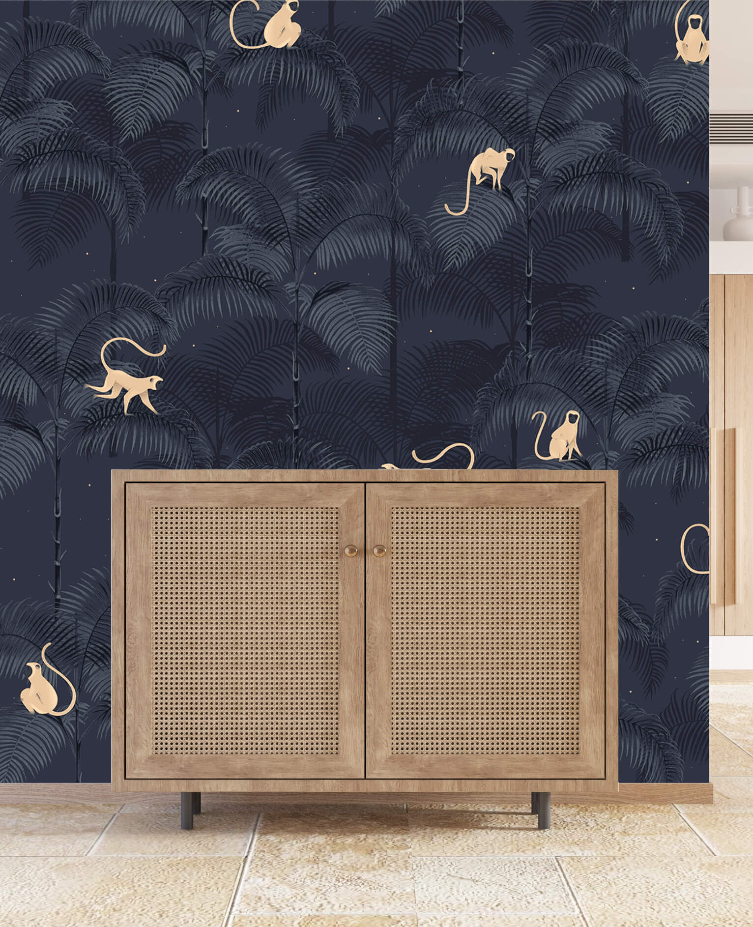 Creative Lab Amsterdam Monkey Night Blue Wallpaper Mural-Beaumonde