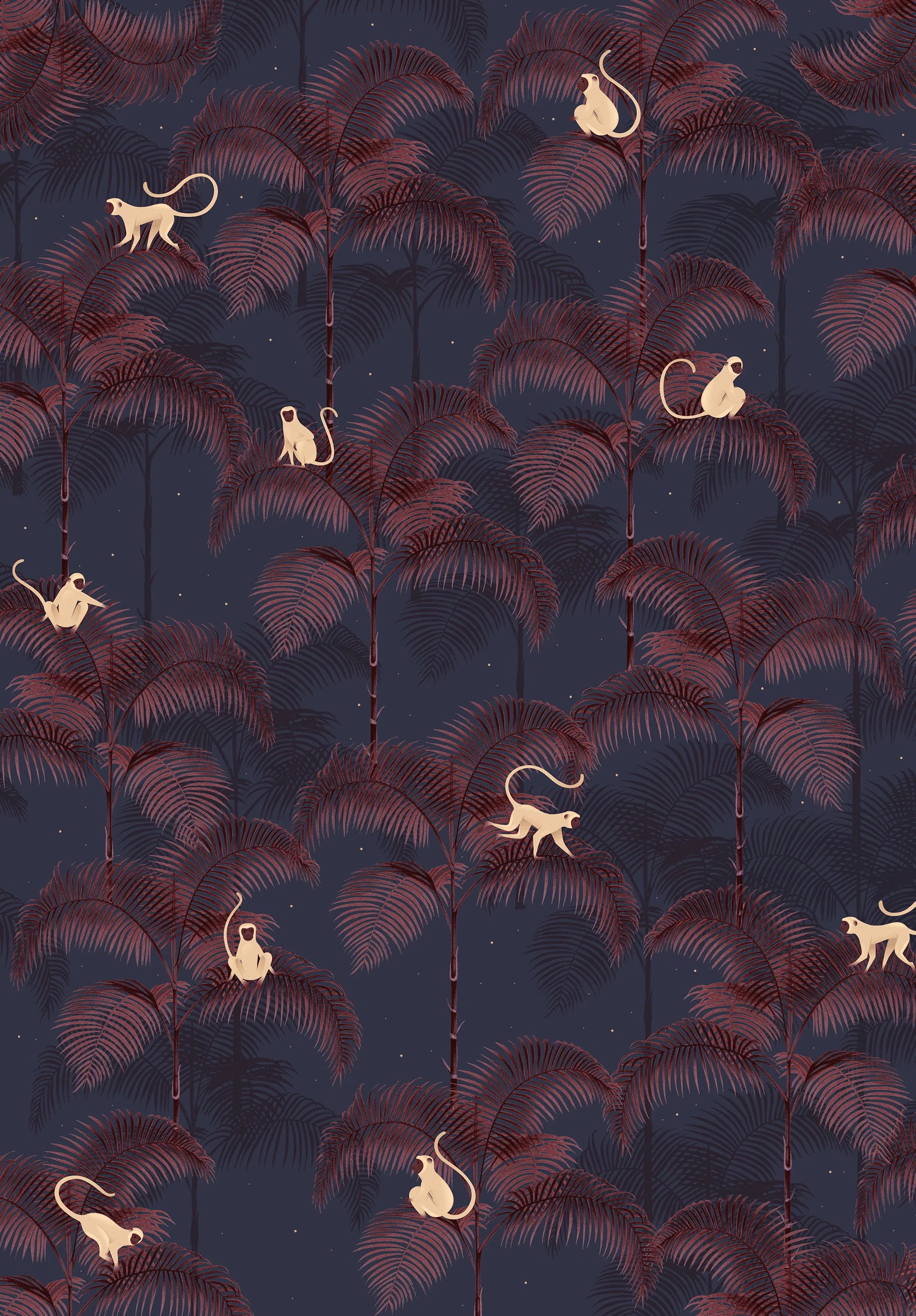 Creative Lab Amsterdam Monkey Night Red Wallpaper Mural-Beaumonde