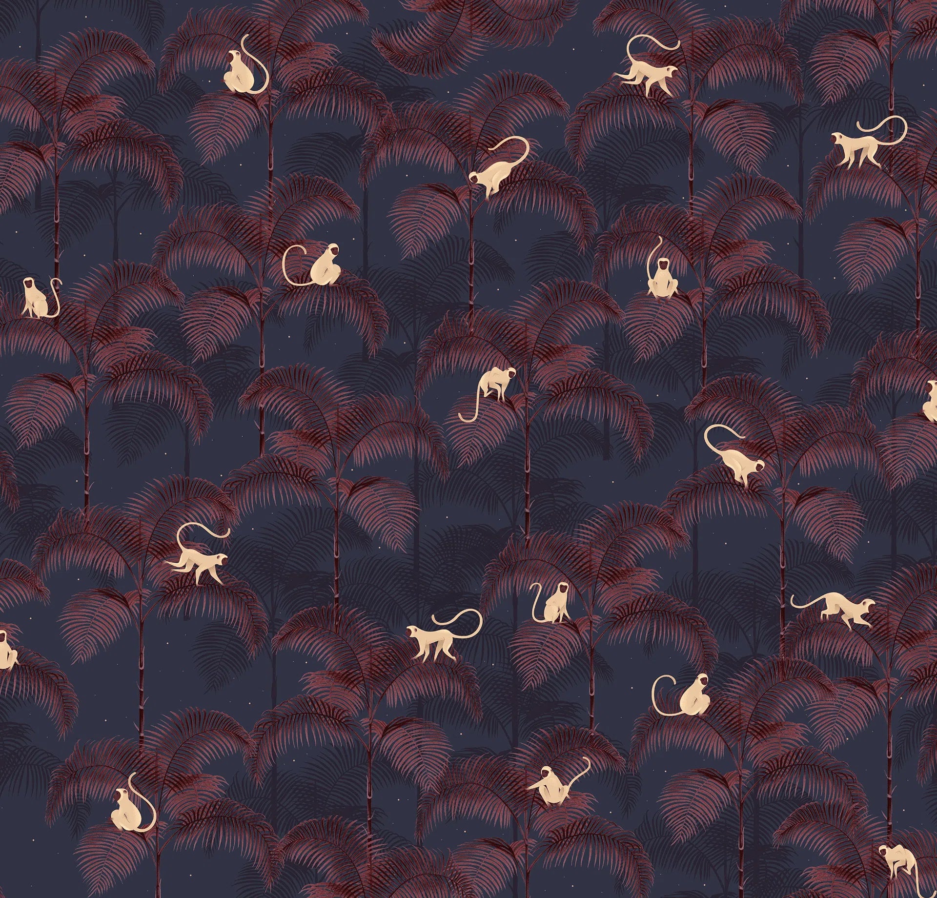 Creative Lab Amsterdam Monkey Night Red Wallpaper Mural-Beaumonde