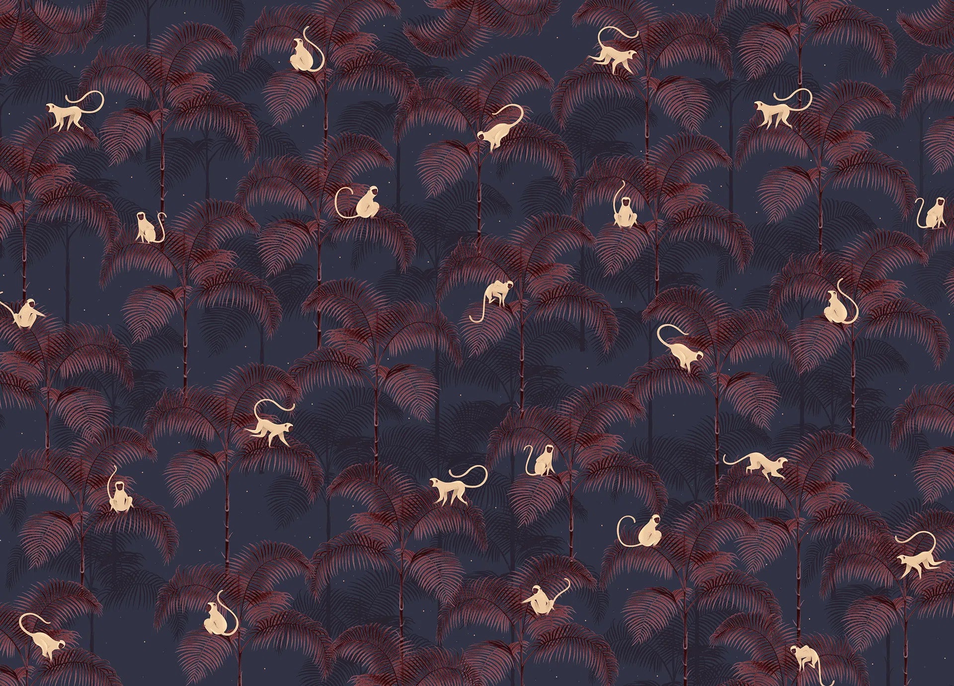 Creative Lab Amsterdam Monkey Night Red Wallpaper Mural-Beaumonde