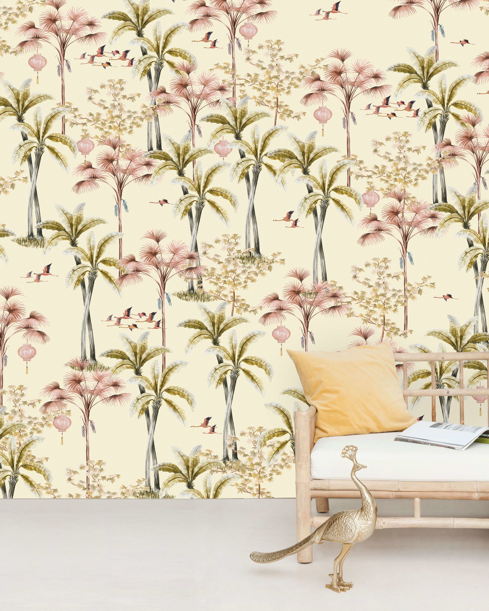 Creative Lab Amsterdam Oriental Flamingo Flight Wallpaper Mural-Beaumonde