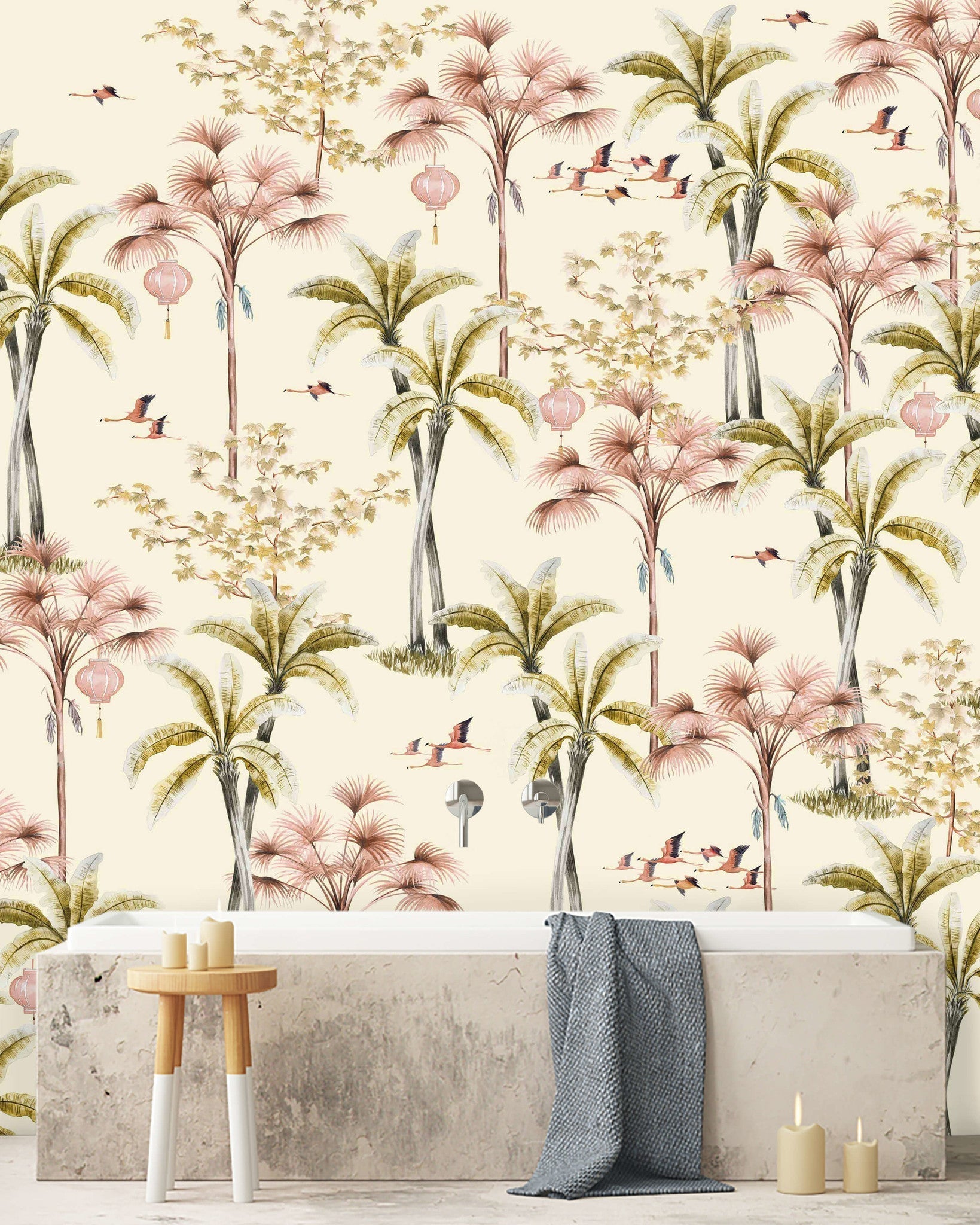 Creative Lab Amsterdam Oriental Flamingo Flight Wallpaper Mural-Beaumonde