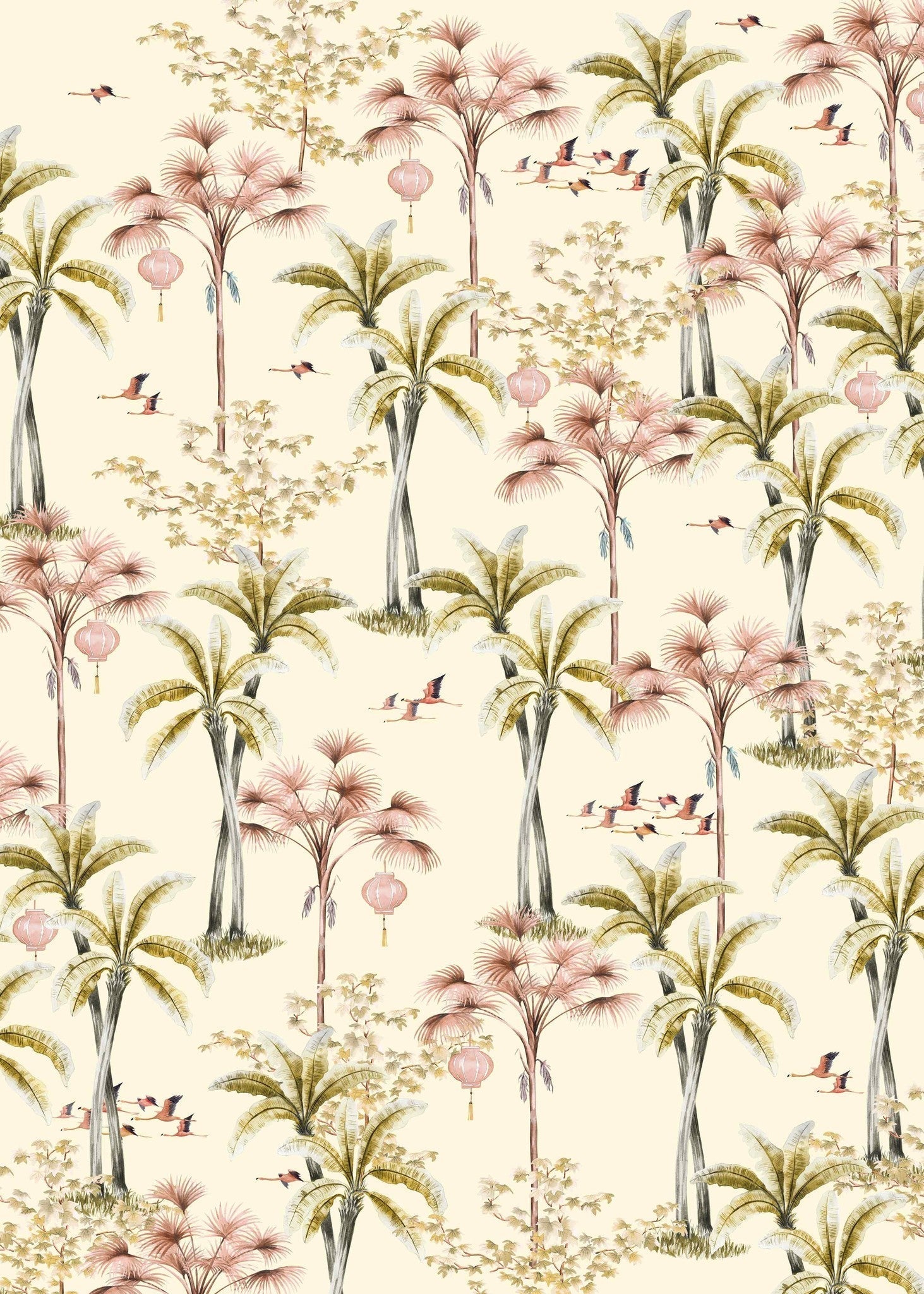 Creative Lab Amsterdam Oriental Flamingo Flight Wallpaper Mural-Beaumonde