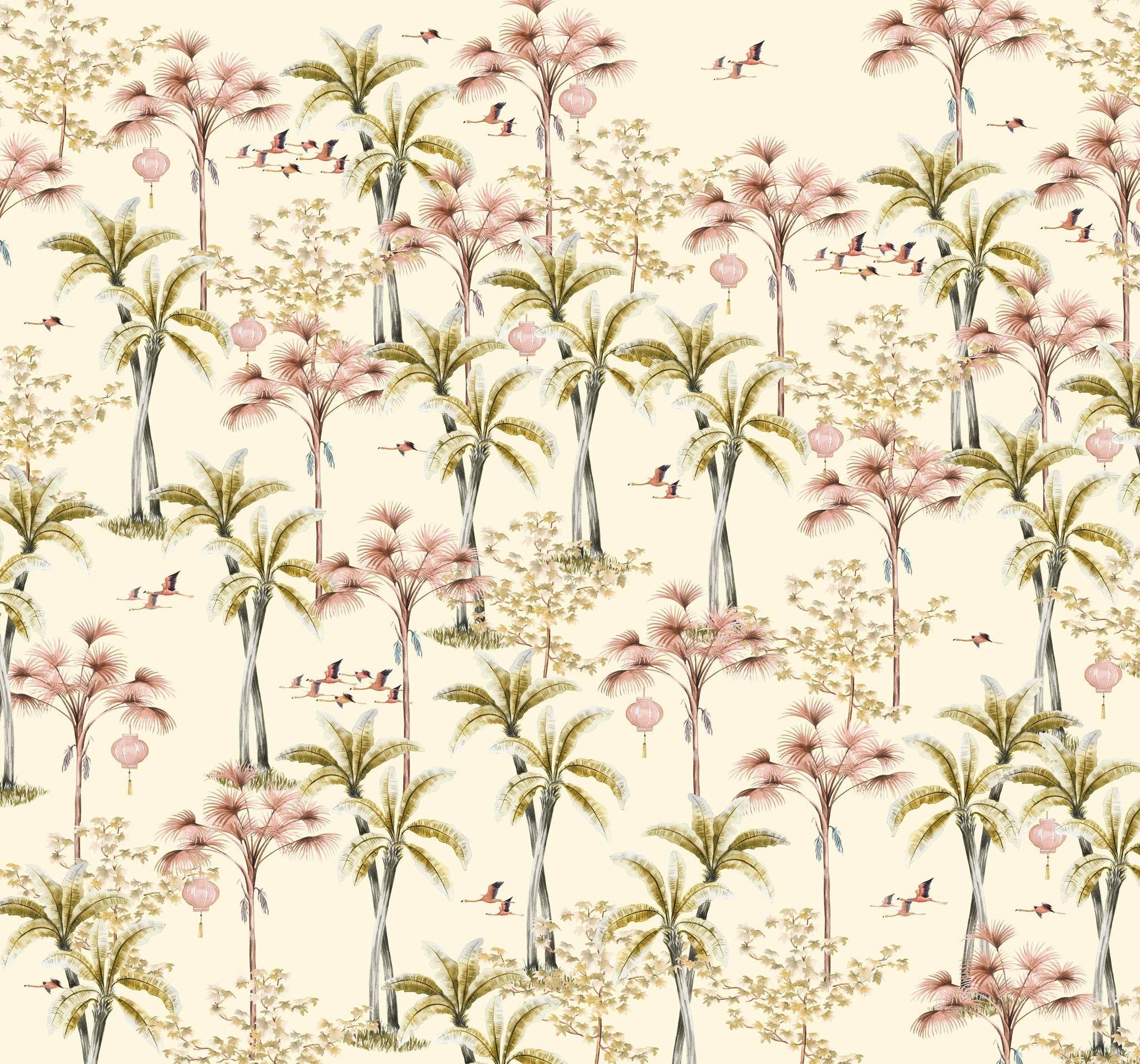 Creative Lab Amsterdam Oriental Flamingo Flight Wallpaper Mural-Beaumonde