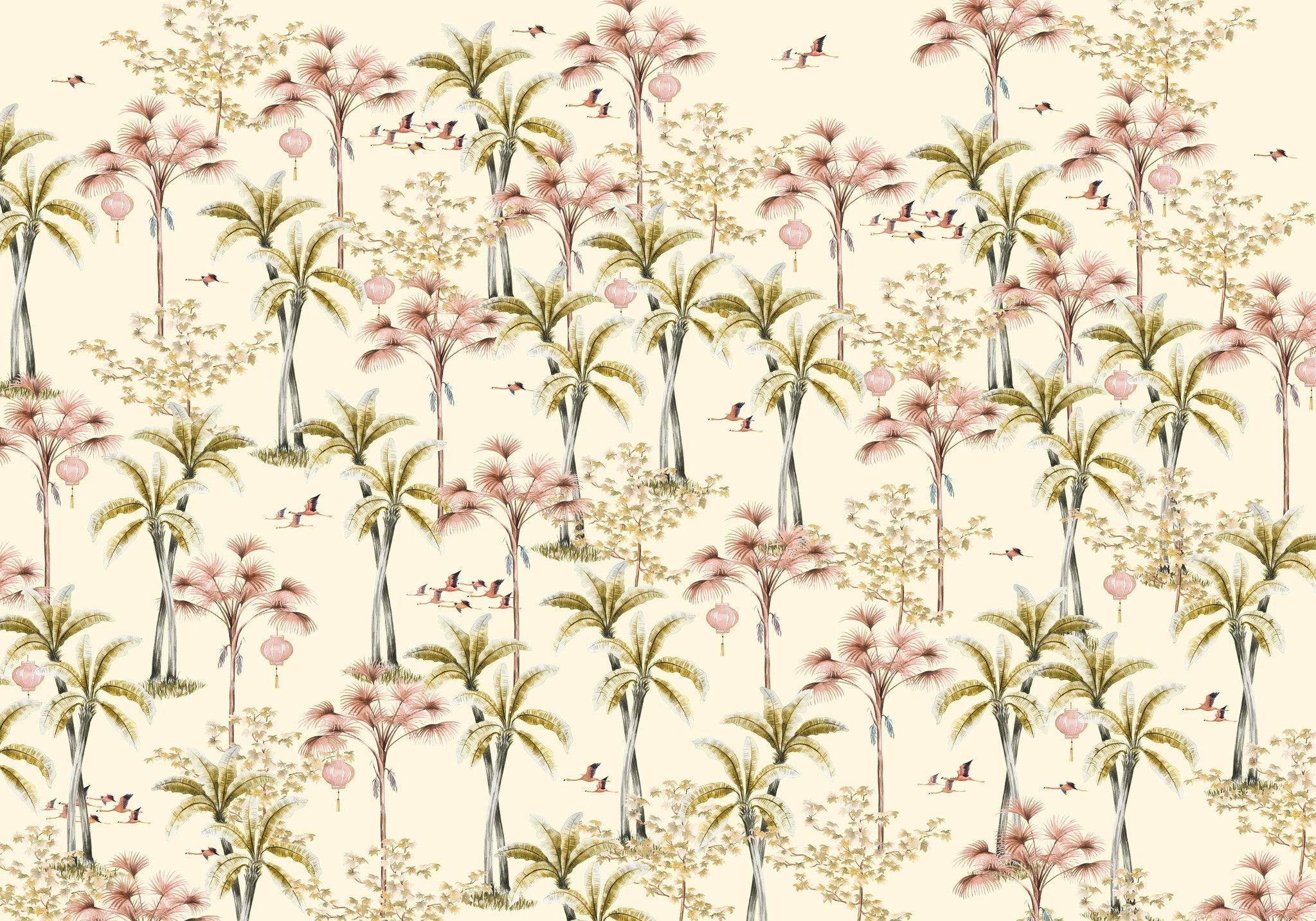 Creative Lab Amsterdam Oriental Flamingo Flight Wallpaper Mural-Beaumonde