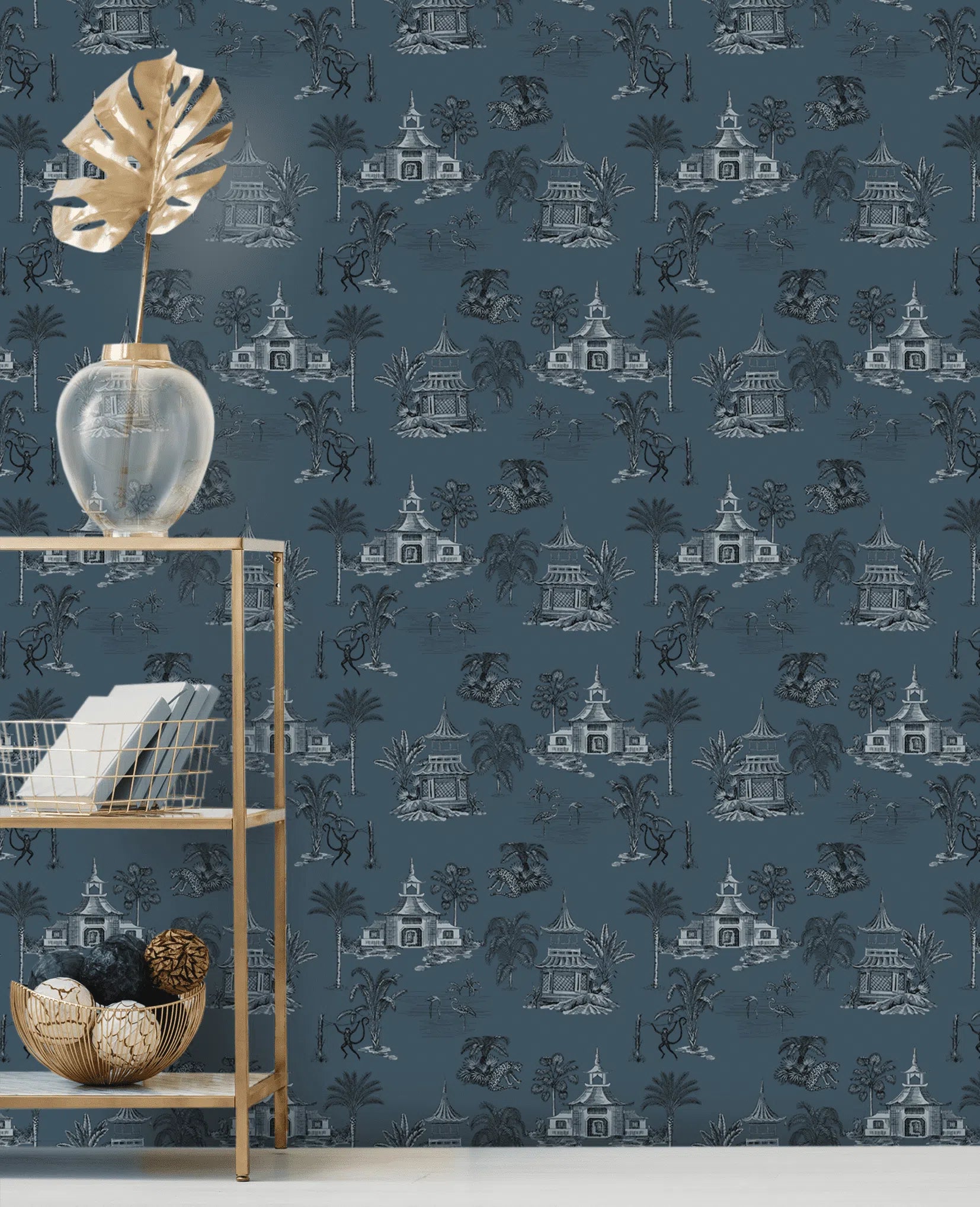 Creative Lab Amsterdam Oriental Teahouse Blues Blue Wallpaper Mural-Beaumonde