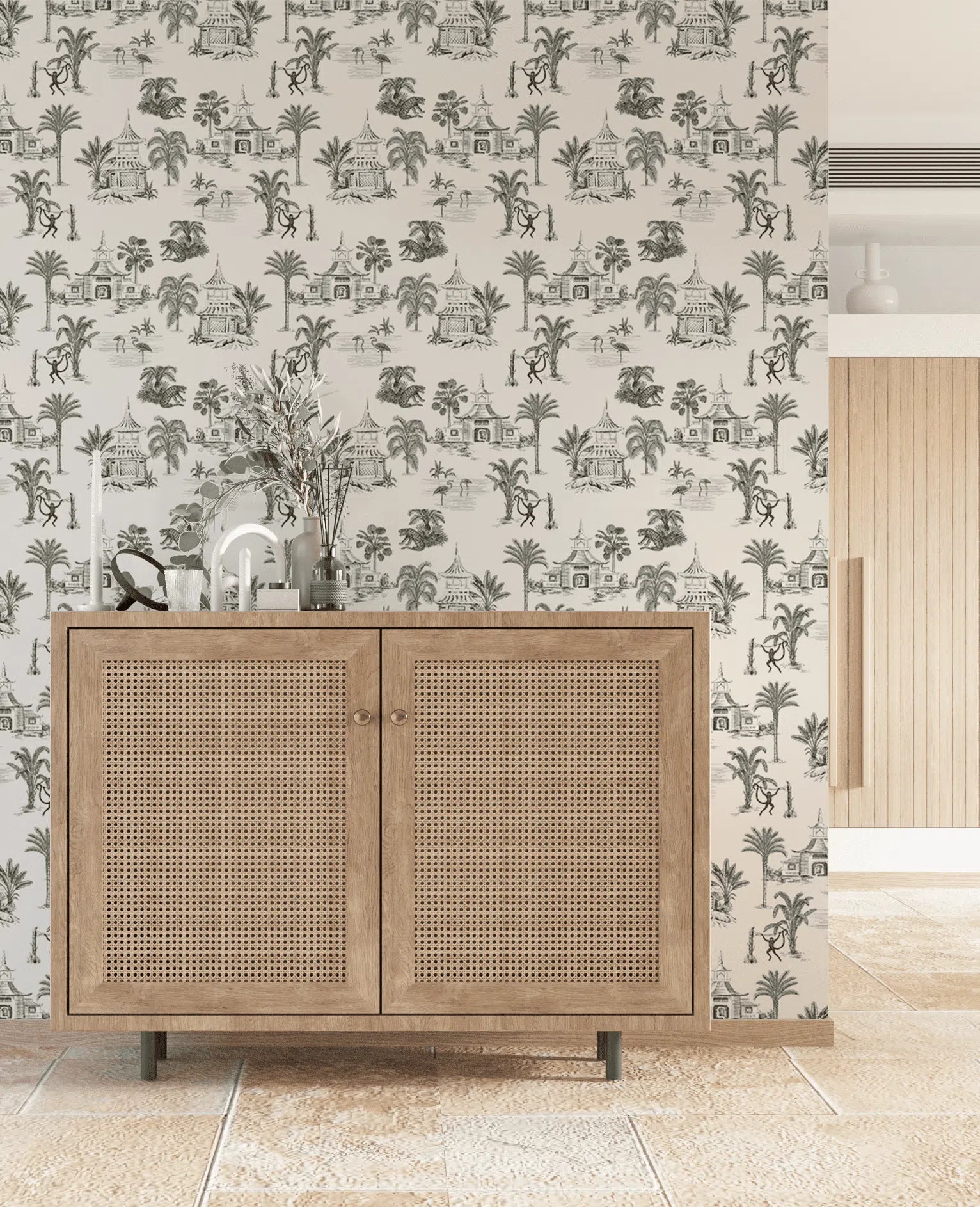 Creative Lab Amsterdam Oriental Teahouse Offwhite Wallpaper Mural-Beaumonde