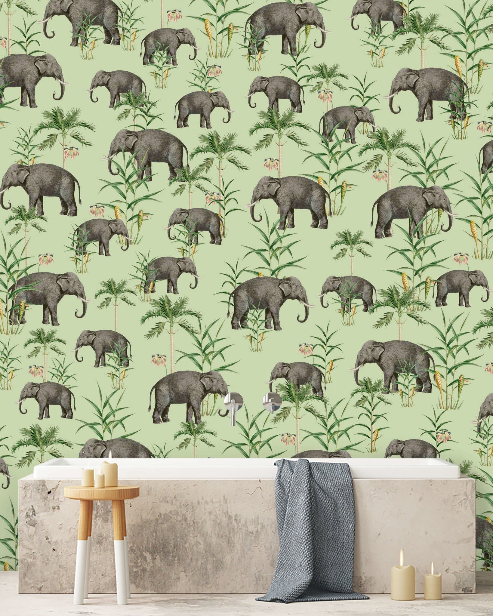 Creative Lab Amsterdam Oscar The Elephant Green Wallpaper Mural-Beaumonde
