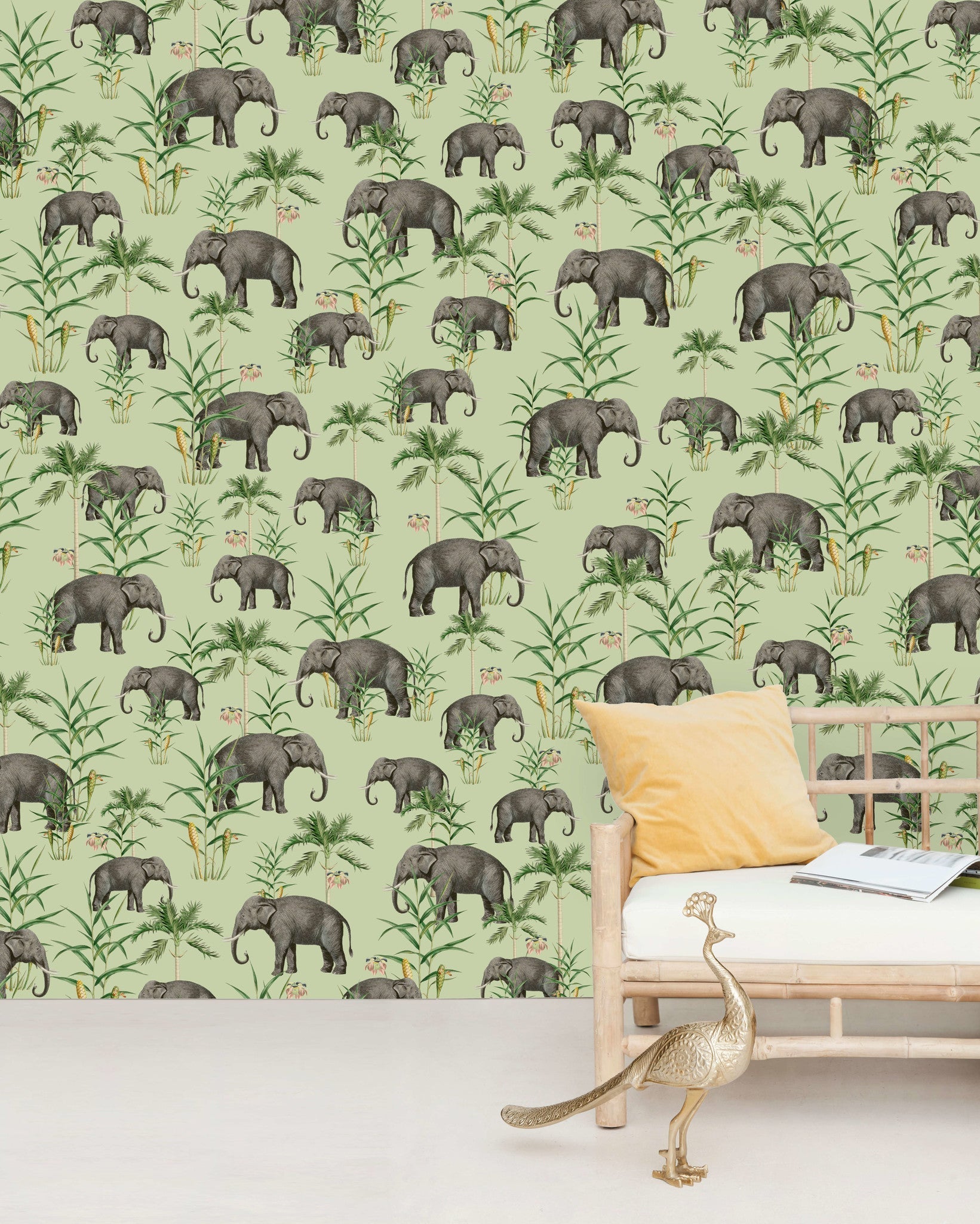 Creative Lab Amsterdam Oscar The Elephant Green Wallpaper Mural-Beaumonde