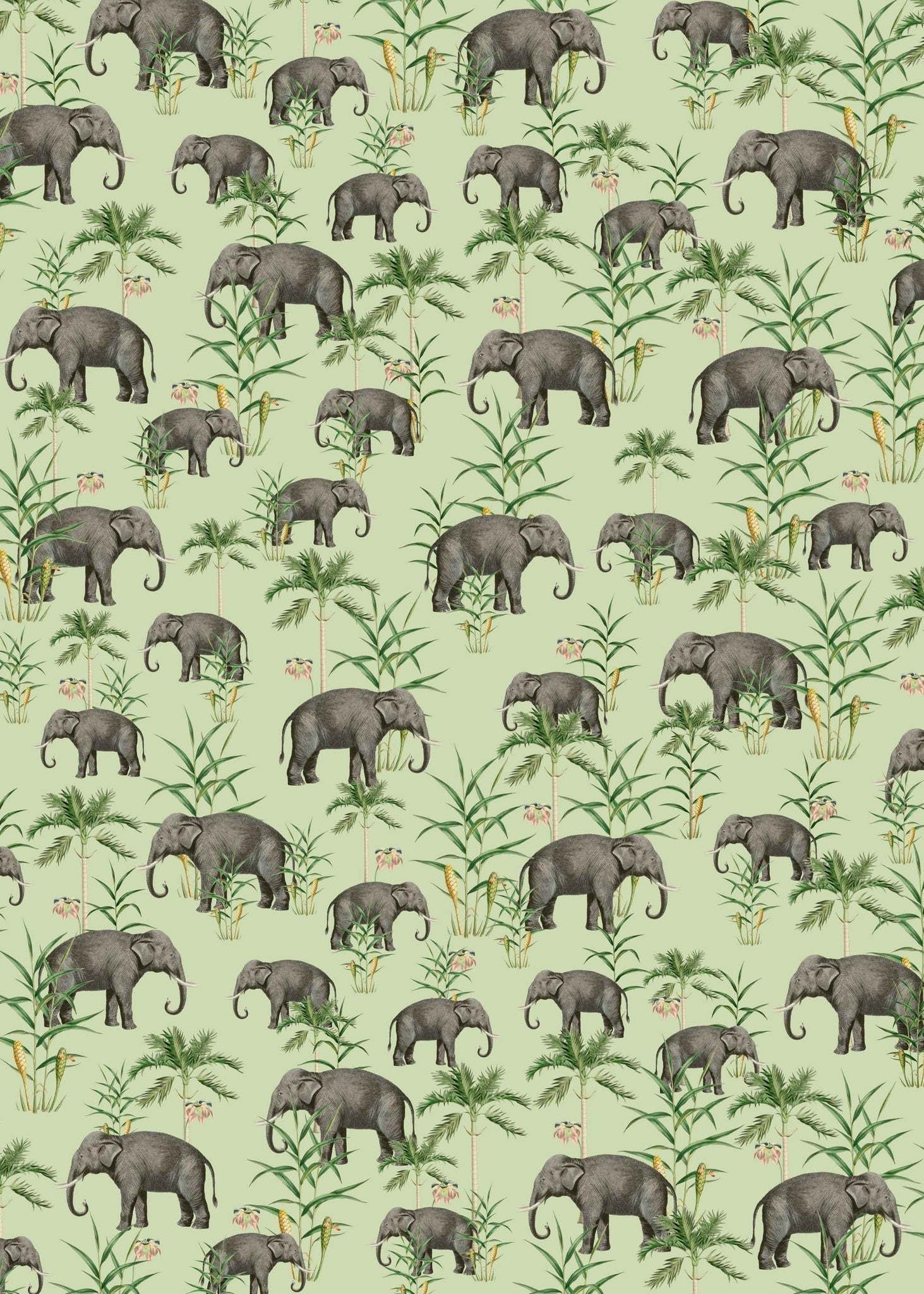 Creative Lab Amsterdam Oscar The Elephant Green Wallpaper Mural-Beaumonde