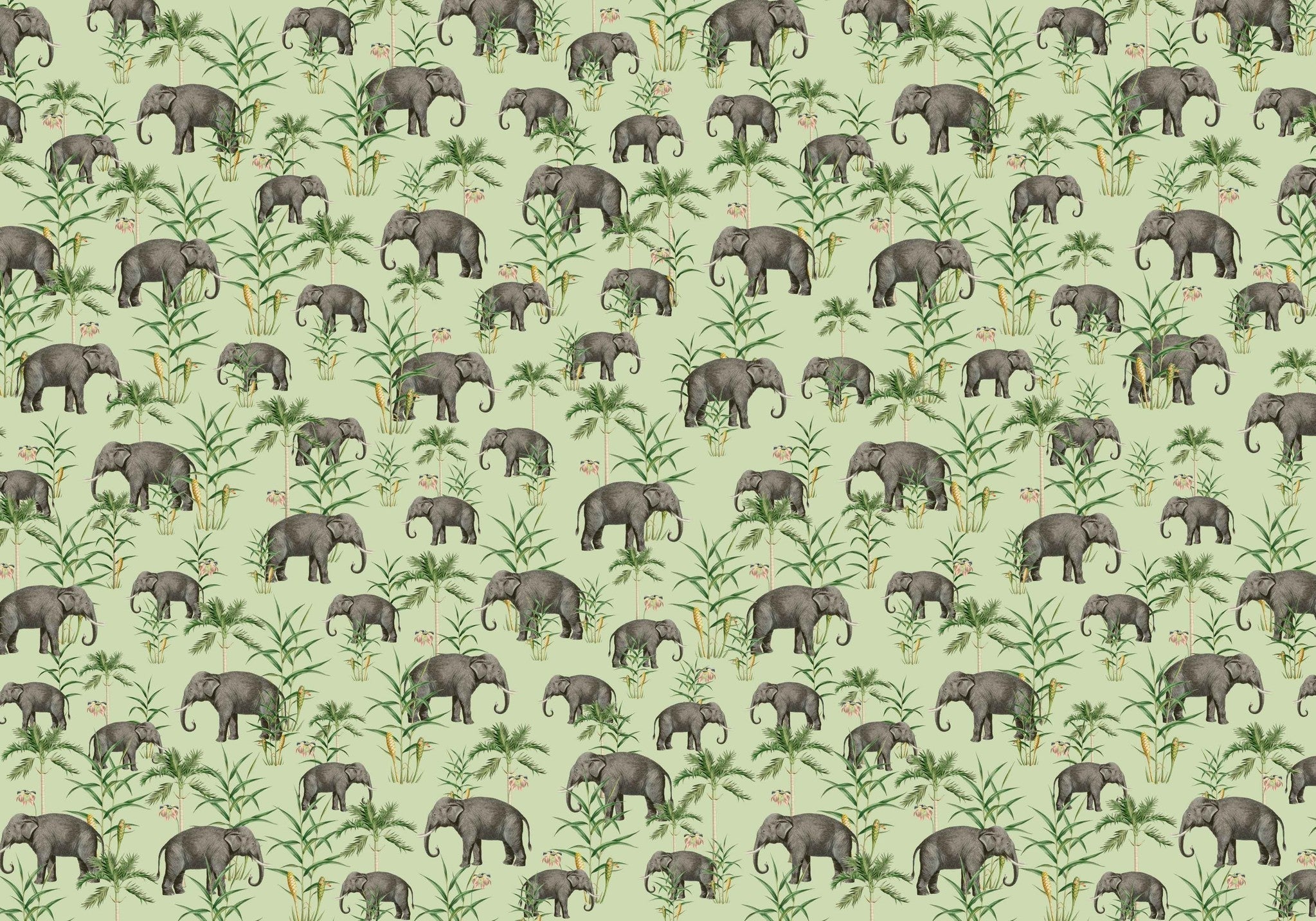 Creative Lab Amsterdam Oscar The Elephant Green Wallpaper Mural-Beaumonde