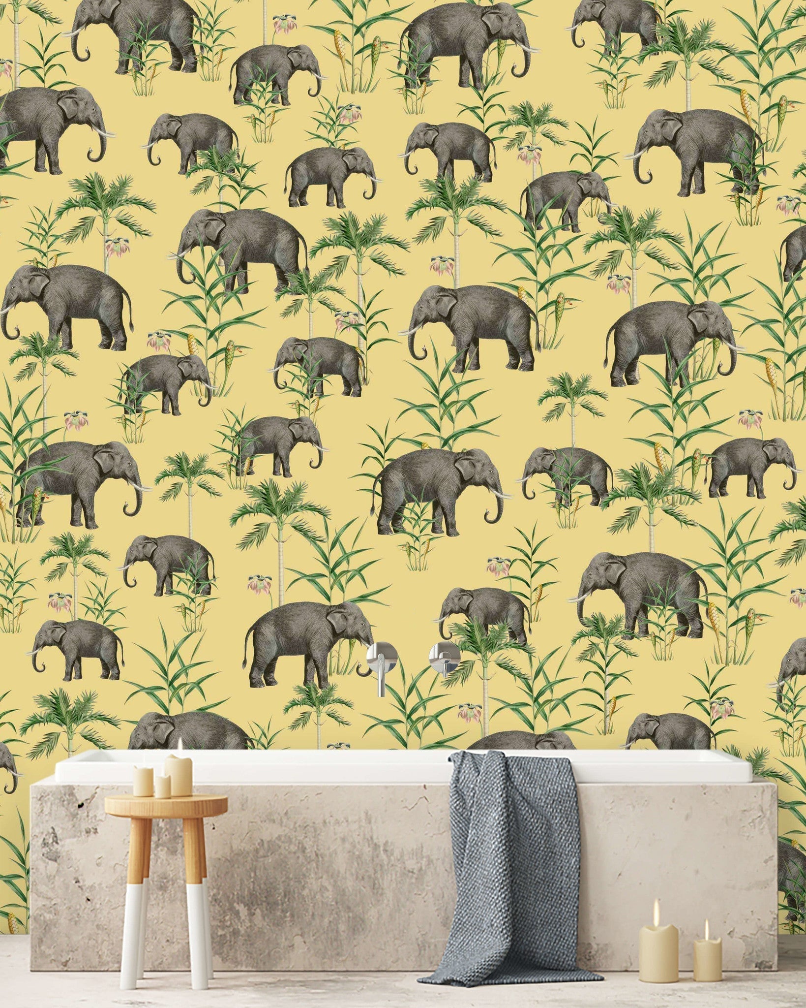 Creative Lab Amsterdam Oscar The Elephant Yellow Wallpaper Mural-Beaumonde