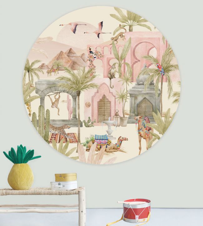 Creative Lab Amsterdam Pink City Wallpaper Circle Mural-Beaumonde