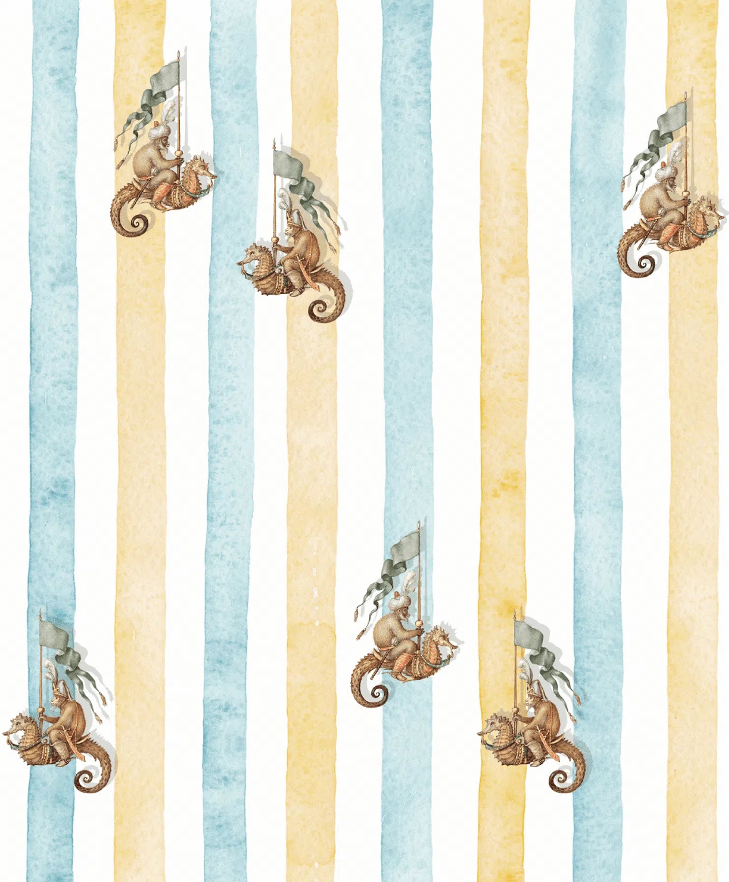 Yellow Rider Patterned Background Seahorse Riders Yellow & Blue Wallpaper by Creative Lab Amsterdam ...