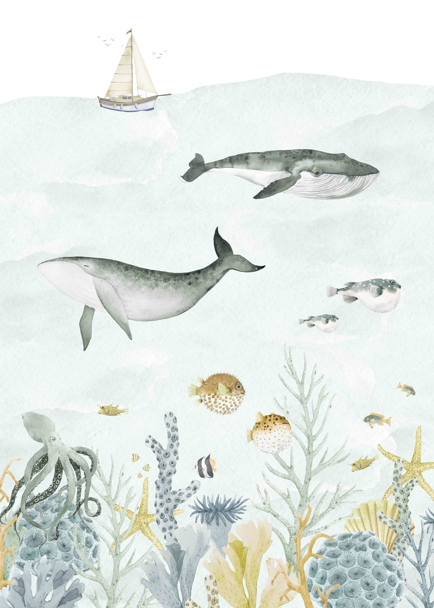 Creative Lab Amsterdam Sealife Blue Wallpaper Circle Mural-Beaumonde