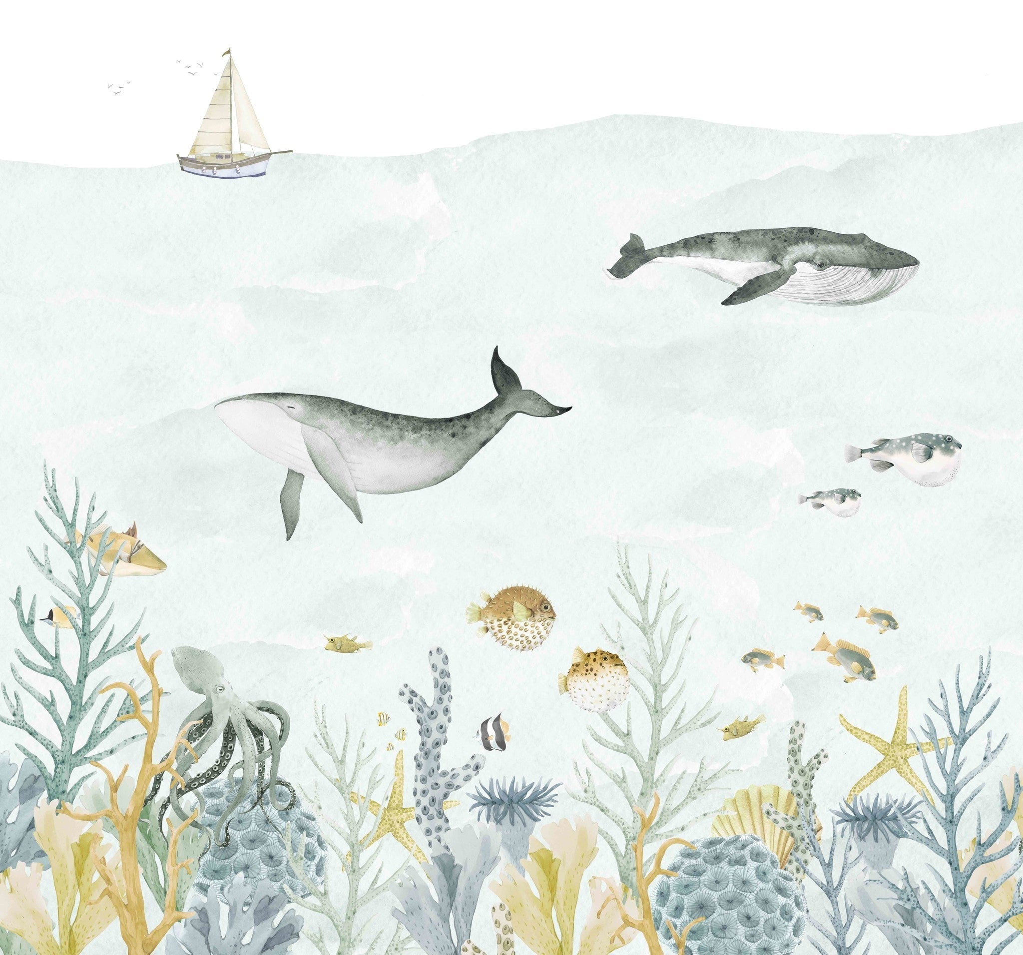 Creative Lab Amsterdam Sealife Blue Wallpaper Mural-Beaumonde