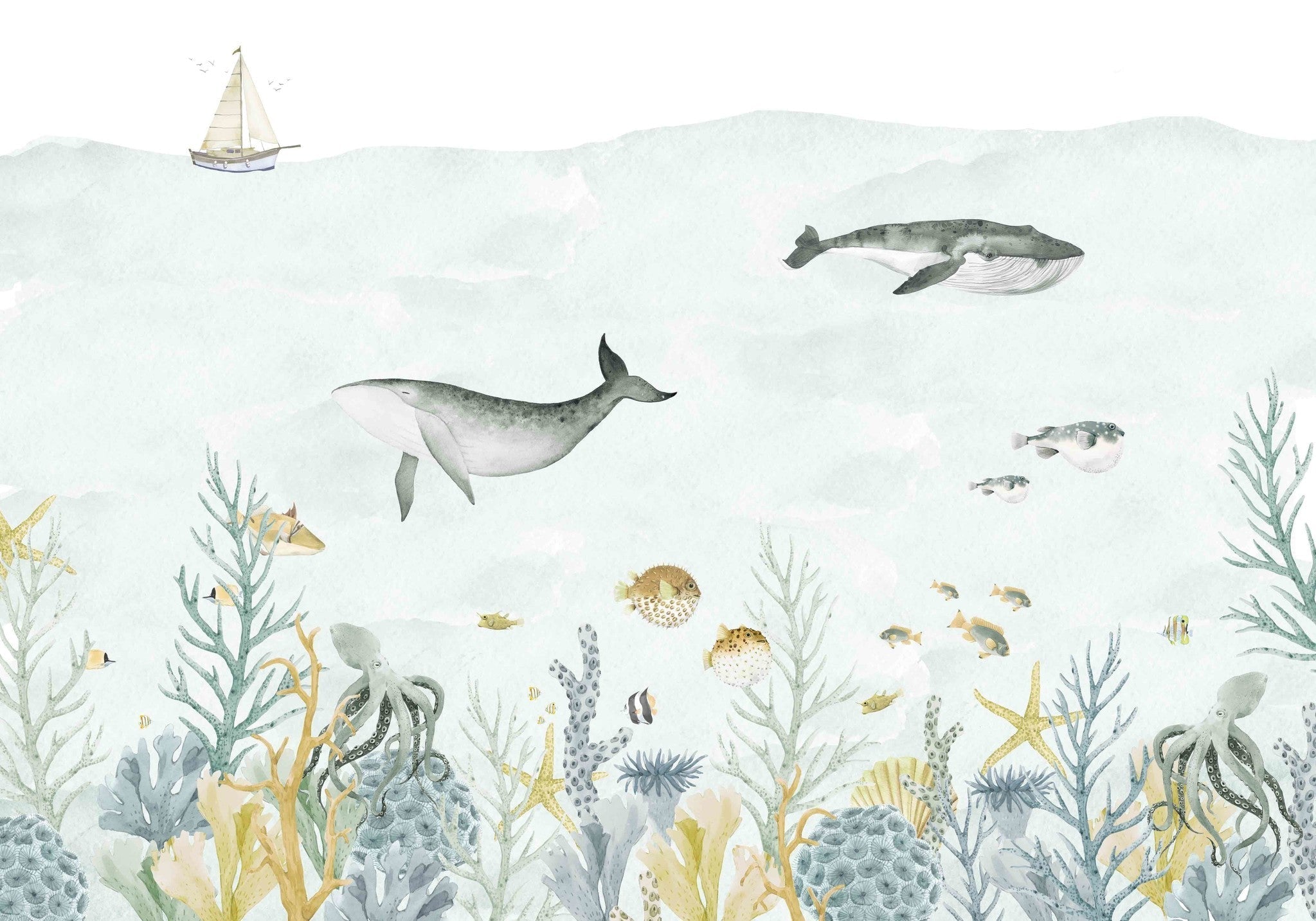 Creative Lab Amsterdam Sealife Blue Wallpaper Mural-Beaumonde