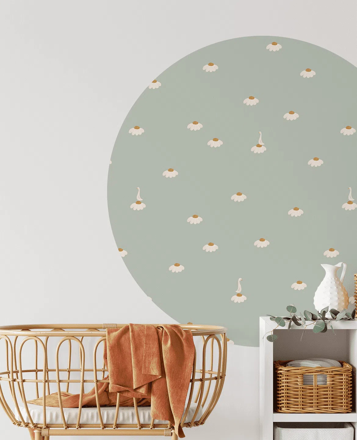 Creative Lab Amsterdam Sweet Camomile Green Light Wallpaper Circle Mural-Beaumonde
