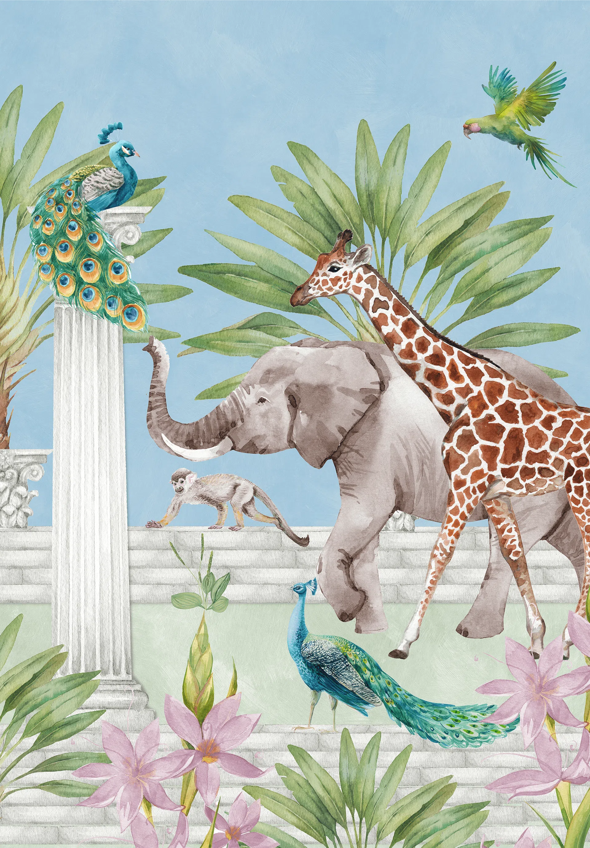 Creative Lab Amsterdam The Greek Animal Adventure Wallpaper Circle Mural-Beaumonde