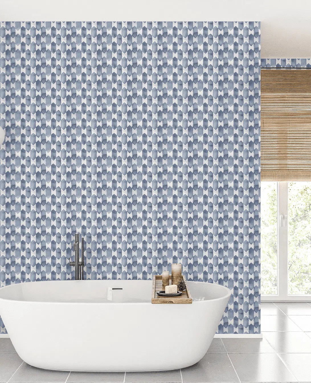 Creative Lab Amsterdam Watercolour Checked Blue Repetitive Wallpaper-Beaumonde