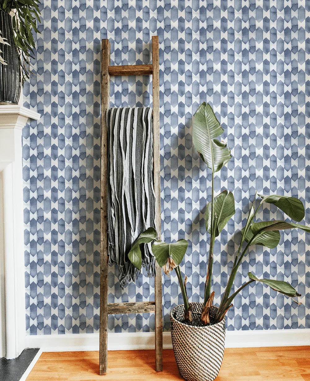 Creative Lab Amsterdam Watercolour Checked Blue Repetitive Wallpaper-Beaumonde