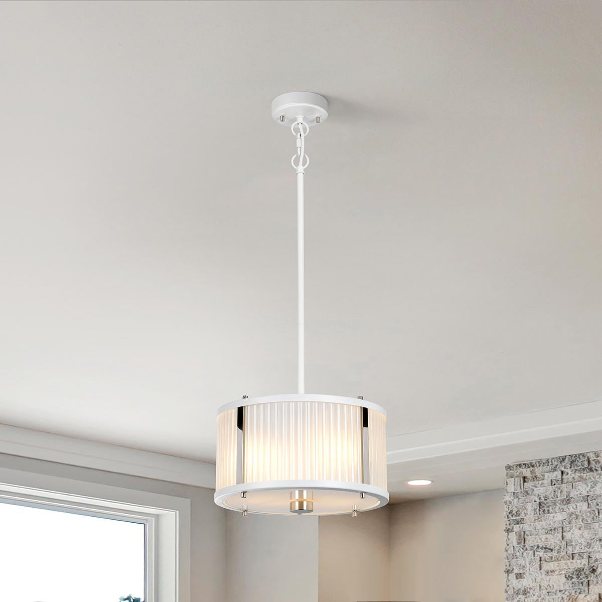 Elstead Lighting Corona 2 Light Pendant - White Polished Nickel-DL-CORONA-2P-WPN-5024005377115-Beaumonde