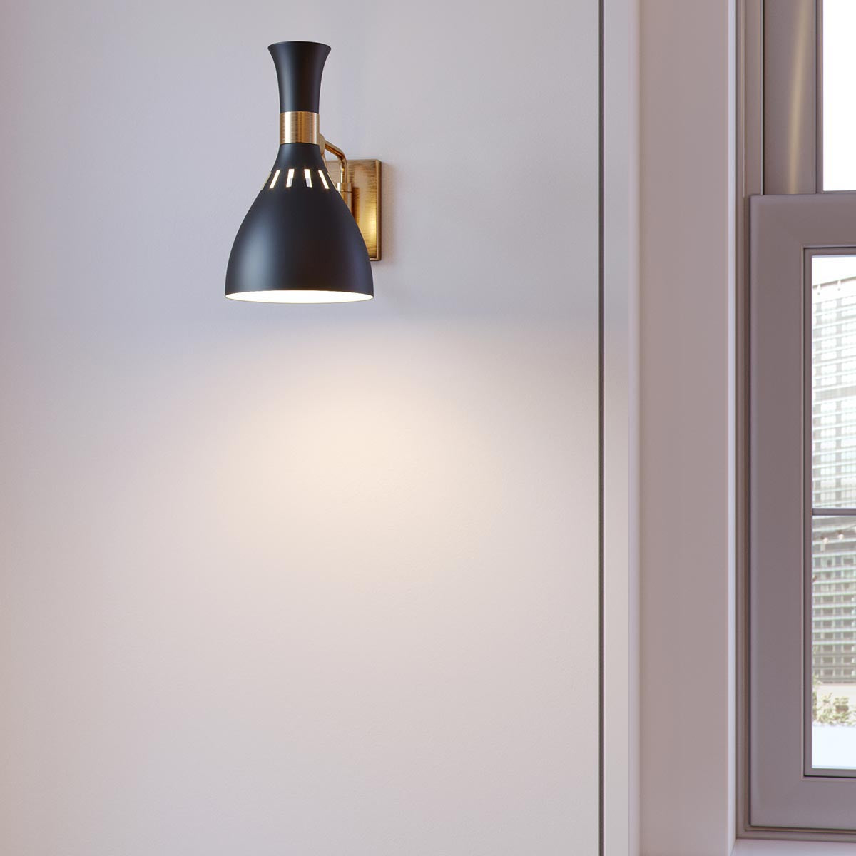 Elstead Lighting Feiss Joan 1 Light Wall Light - Midnight Black & Burnished Brass-FE-JOAN1-MB-5024005391616-Beaumonde